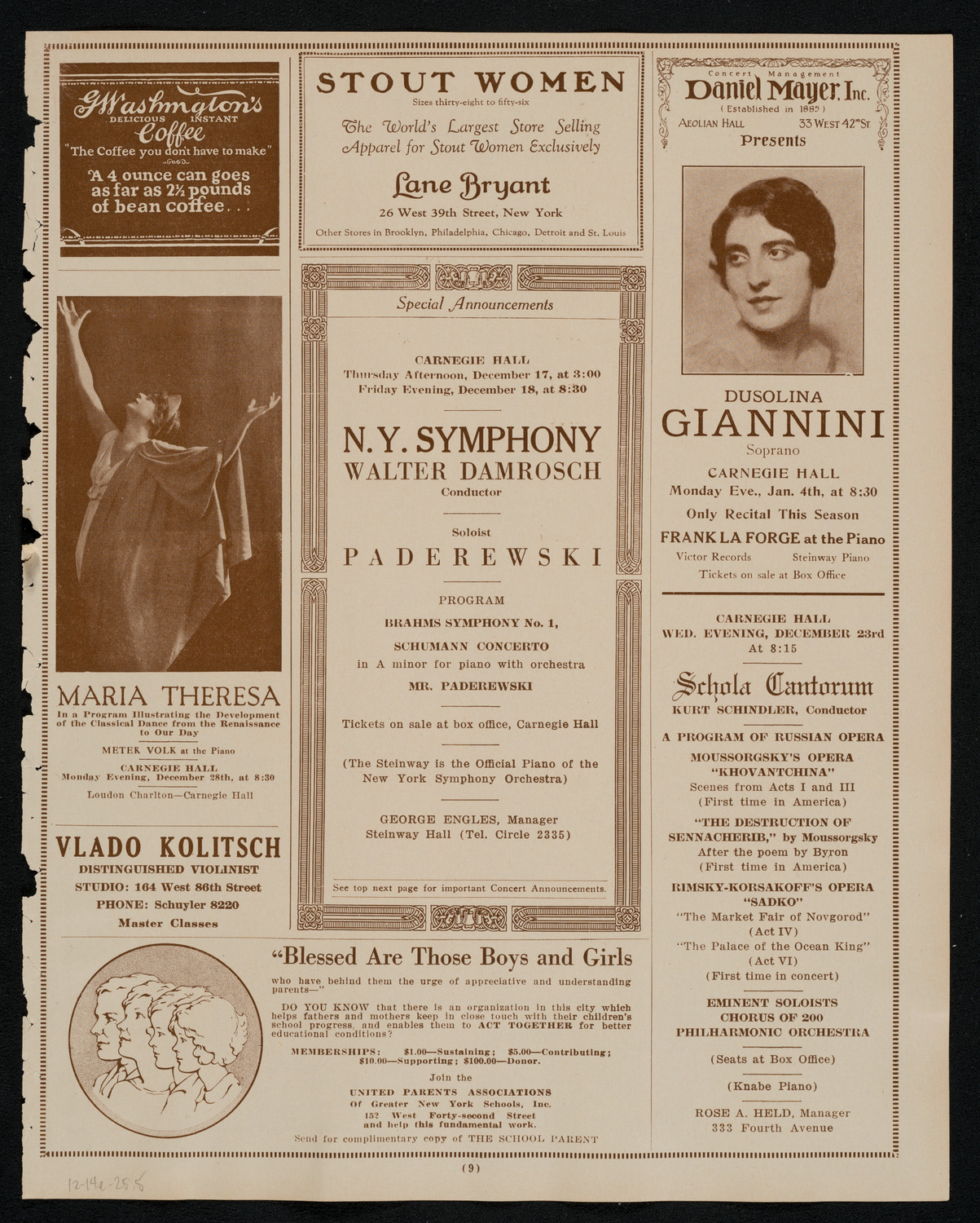 Chanuka Concert for the Benefit of the Rabbi Jacob Joseph School, December 14, 1925, program page 9