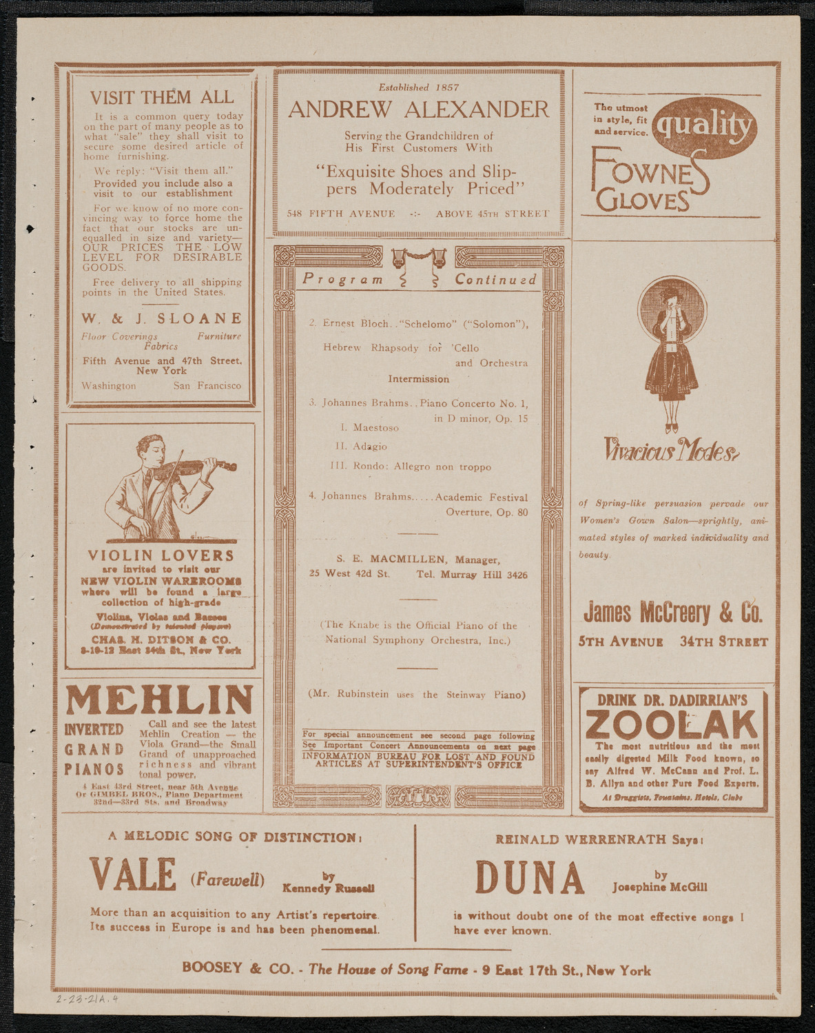 National Symphony Orchestra, February 23, 1921, program page 7