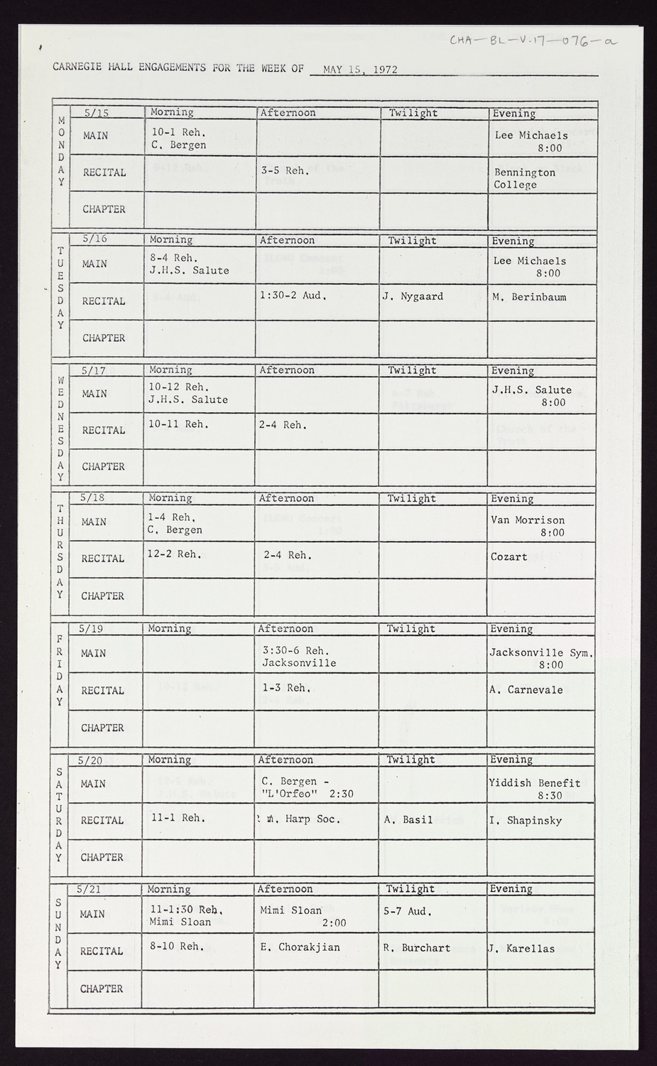 Carnegie Hall Booking Ledger, volume 17, page 76a