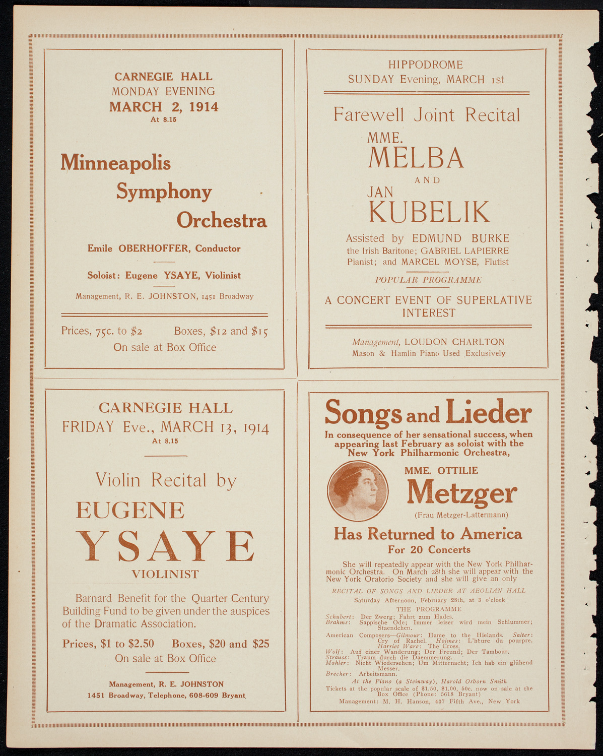 New York Philharmonic, February 26, 1914, program page 10