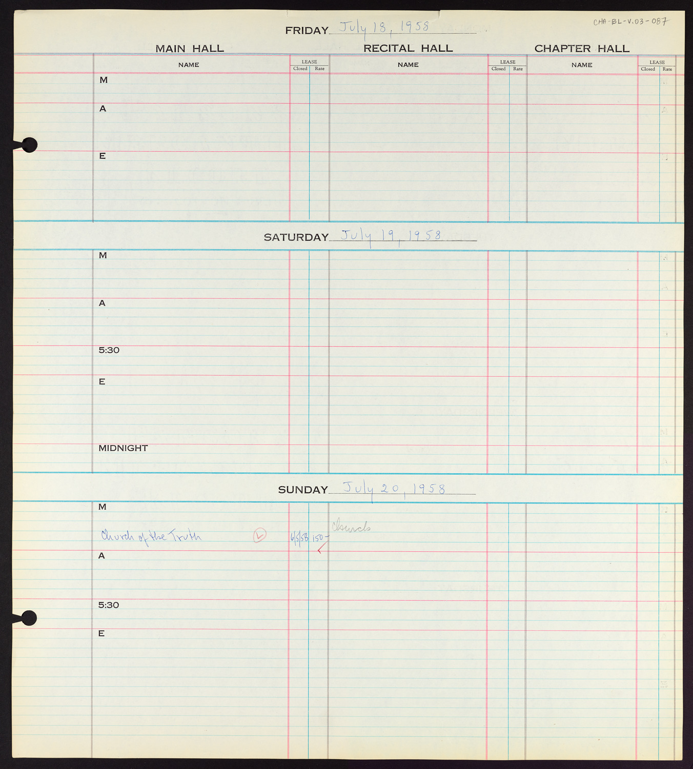 Carnegie Hall Booking Ledger, volume 3, page 87