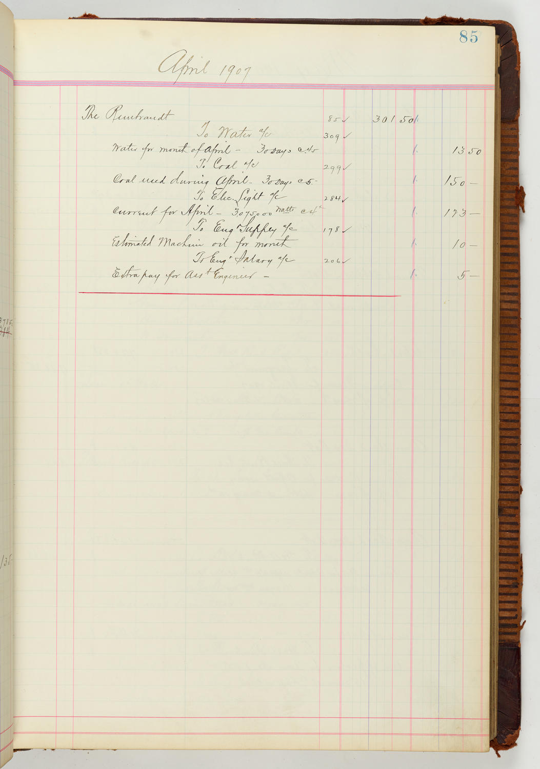 Music Hall Accounting Ledger Journal, volume 7, page 85