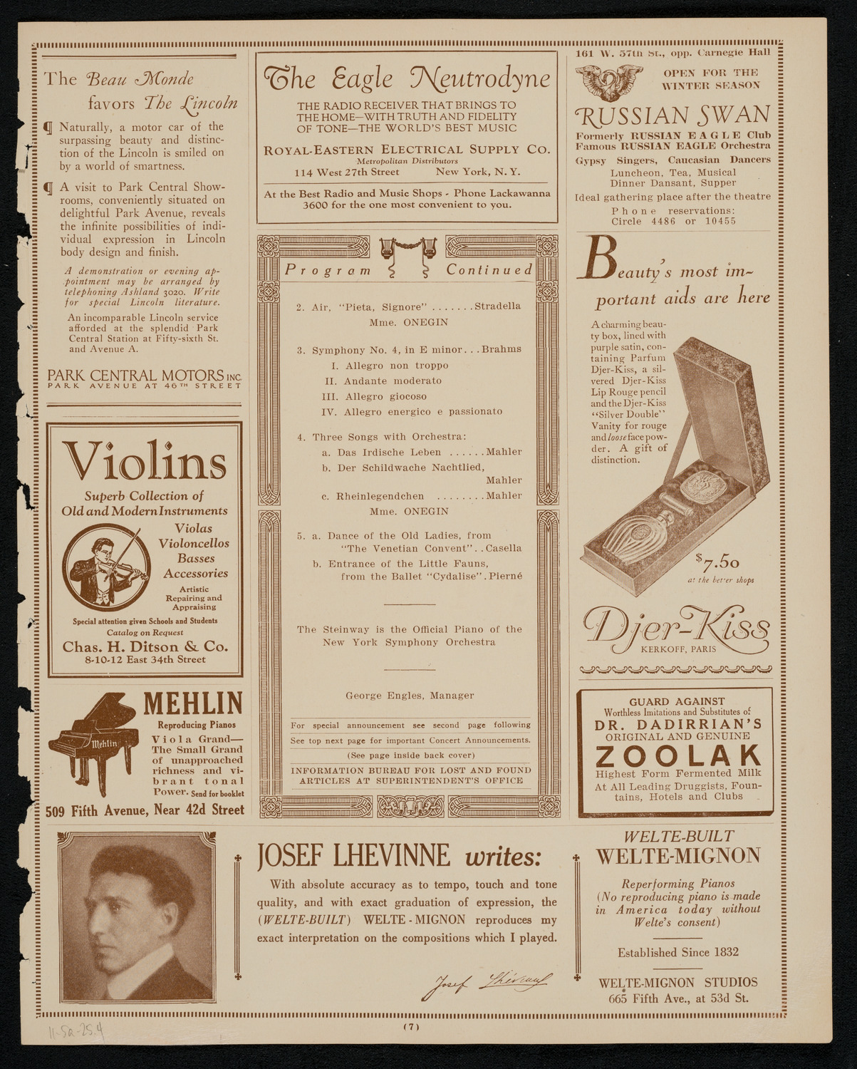 New York Symphony Orchestra, November 5, 1925, program page 7