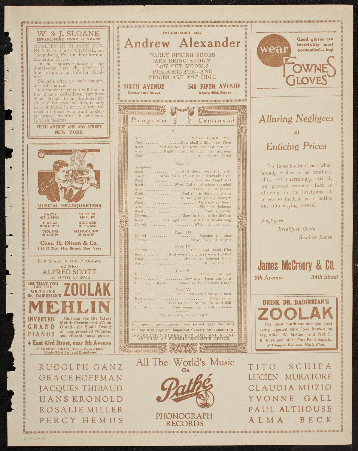 Columbia University Chorus, February 4, 1920, program page 7