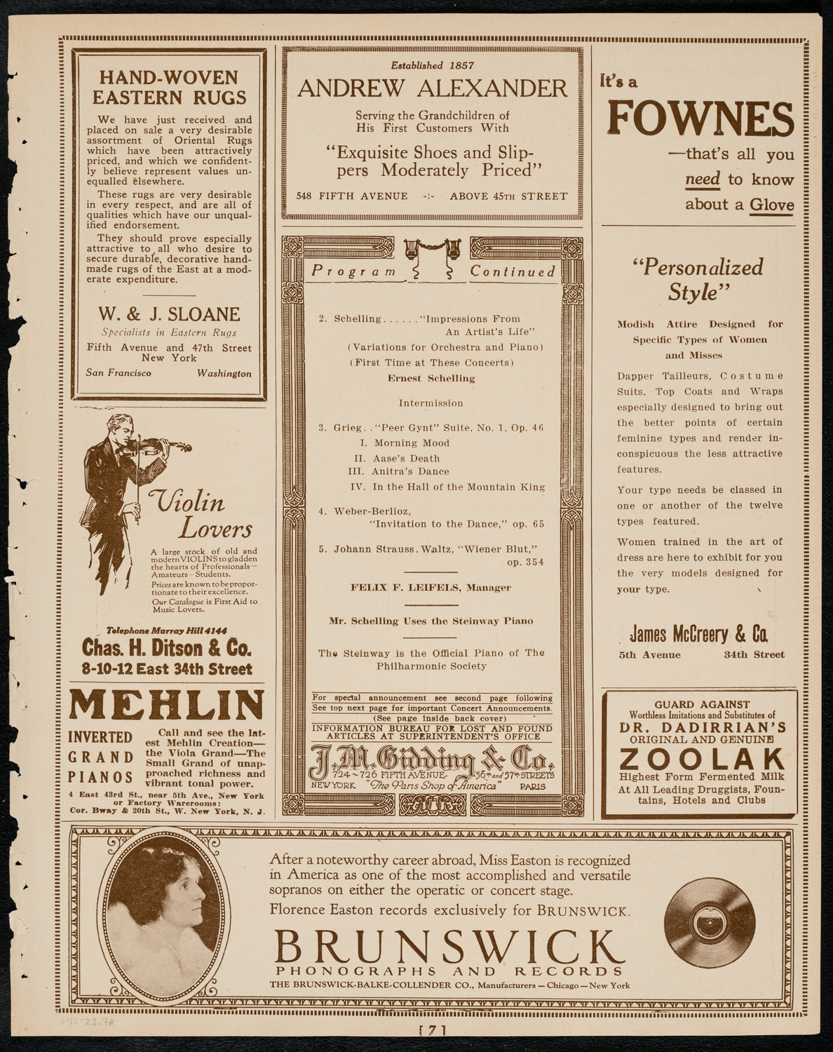 New York Philharmonic, March 12, 1922, program page 7