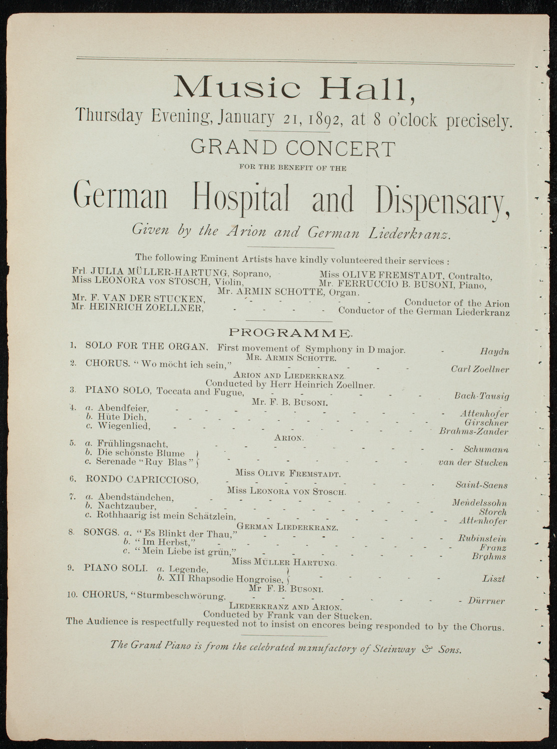 Benefit: German Hospital and Dispensary, January 21, 1892, program page 6