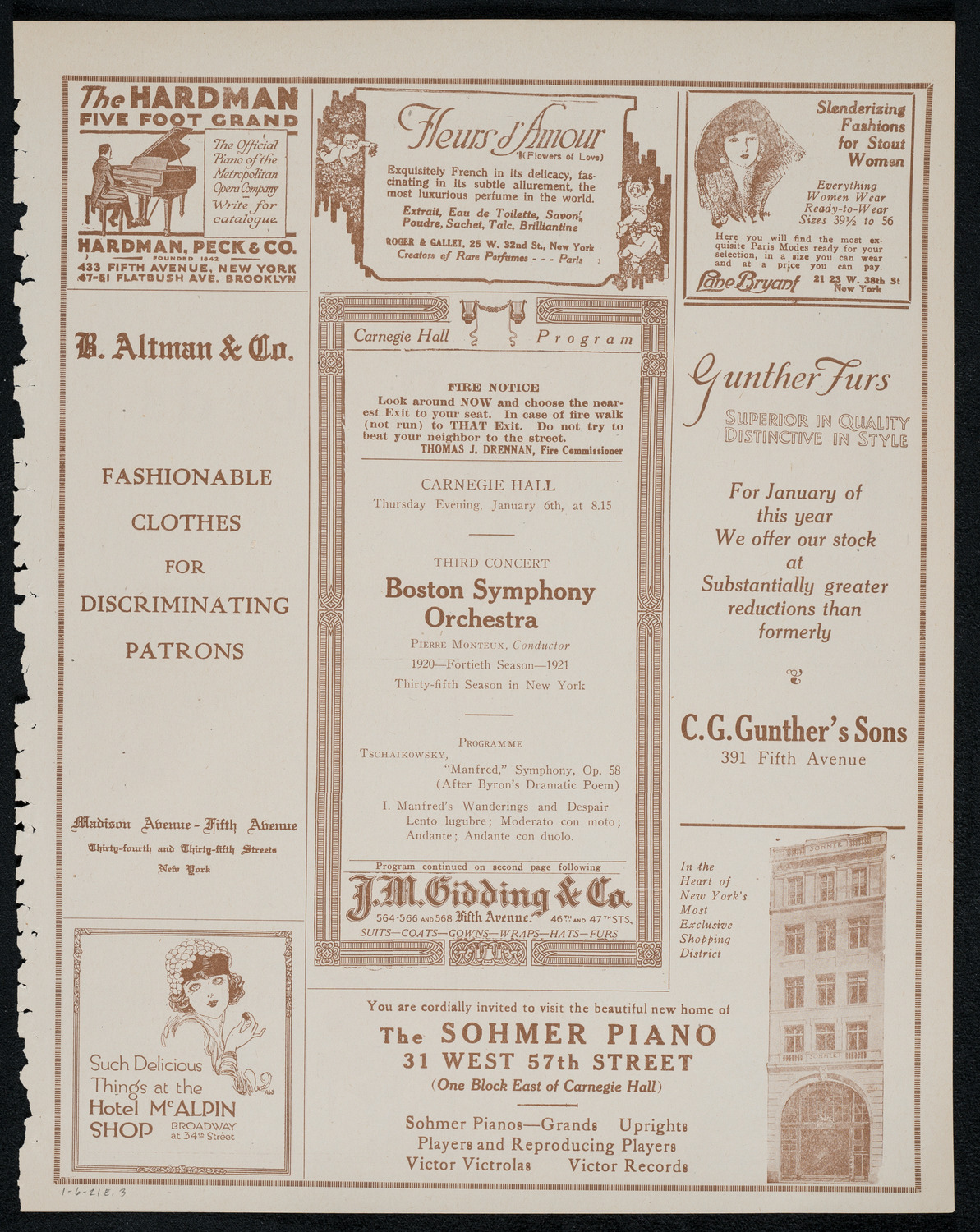 Boston Symphony Orchestra, January 6, 1921, program page 5