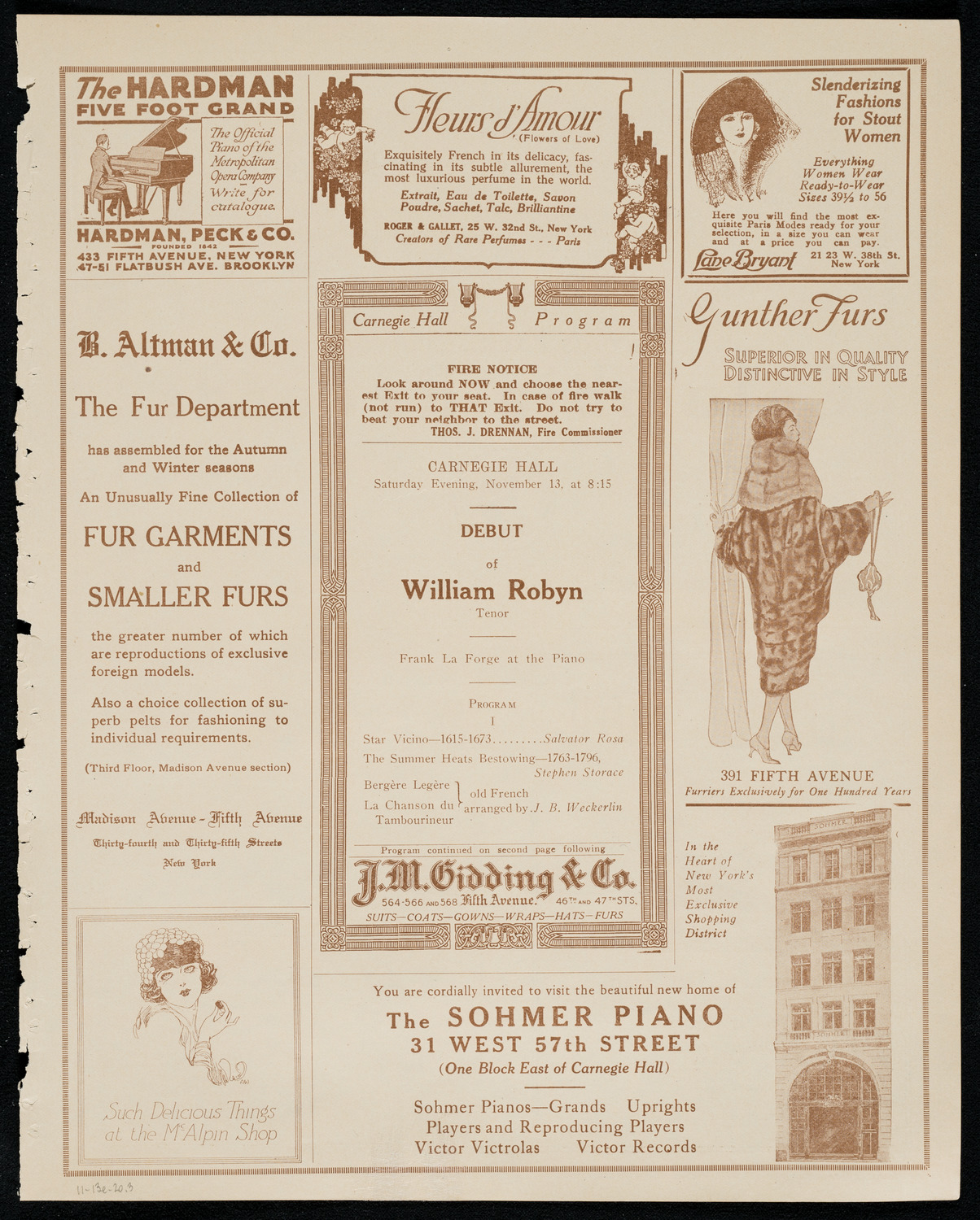 William Robyn, Tenor, November 13, 1920, program page 5