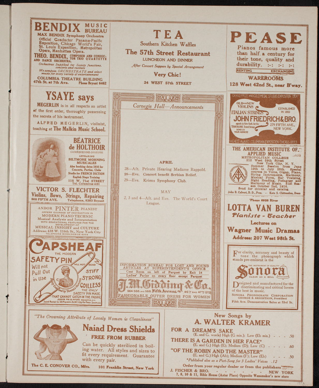 Meeting: The Humanitarian Cult, April 26, 1916, program page 3