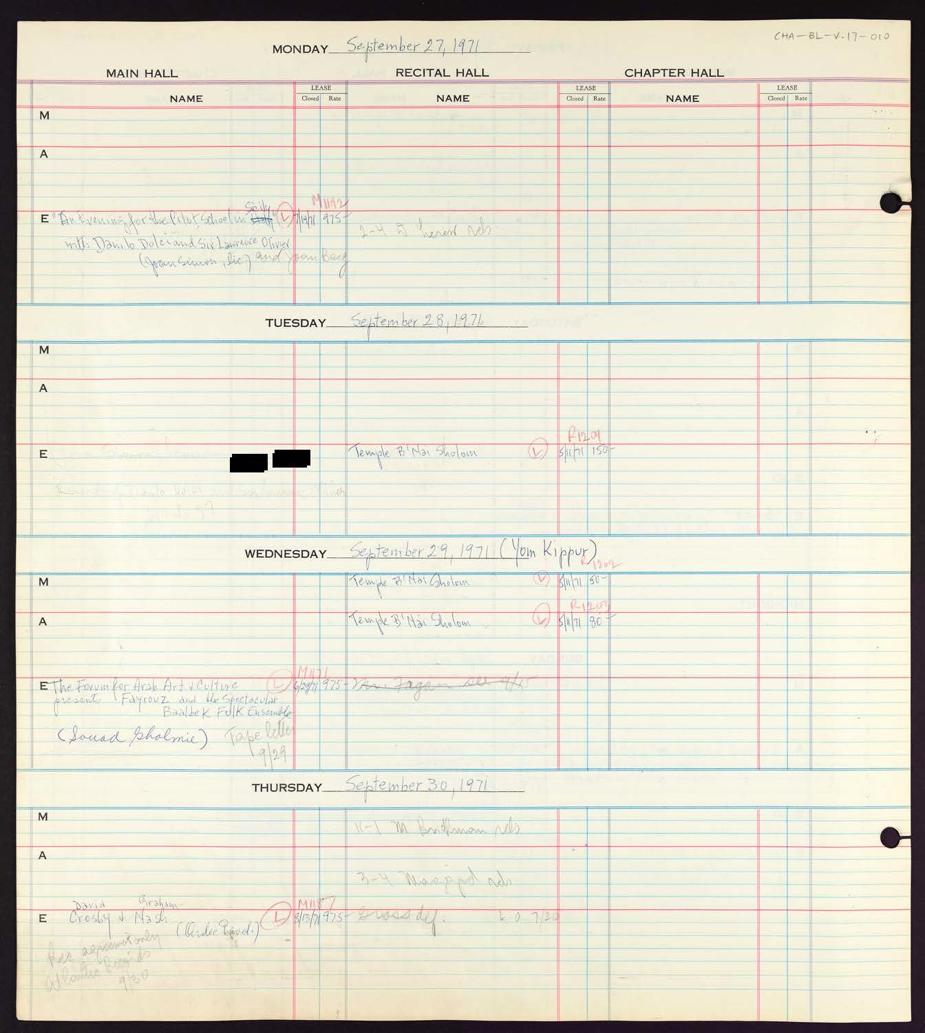 Carnegie Hall Booking Ledger, volume 17, page 10