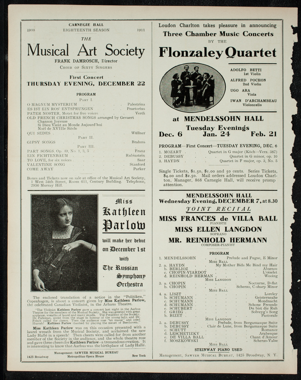 New York Philharmonic, November 29, 1910, program page 10