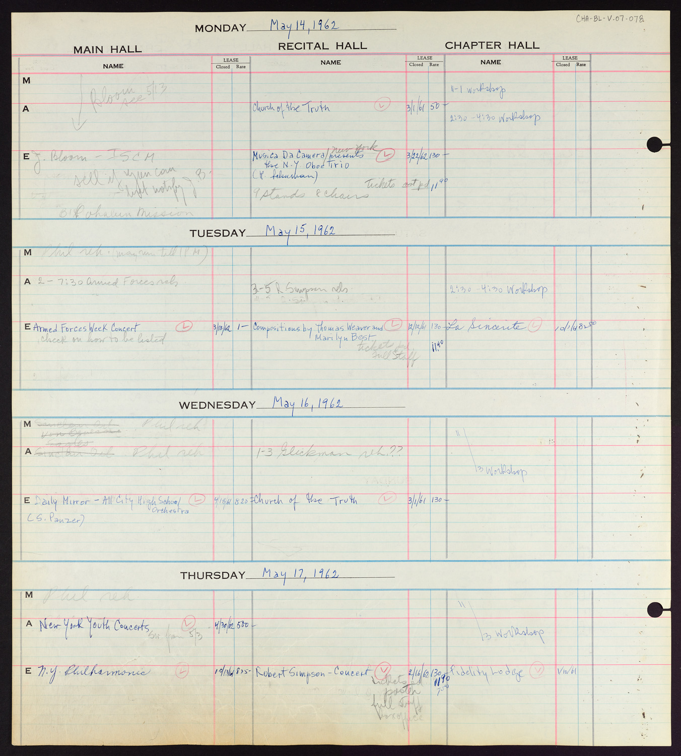 Carnegie Hall Booking Ledger, volume 7, page 78