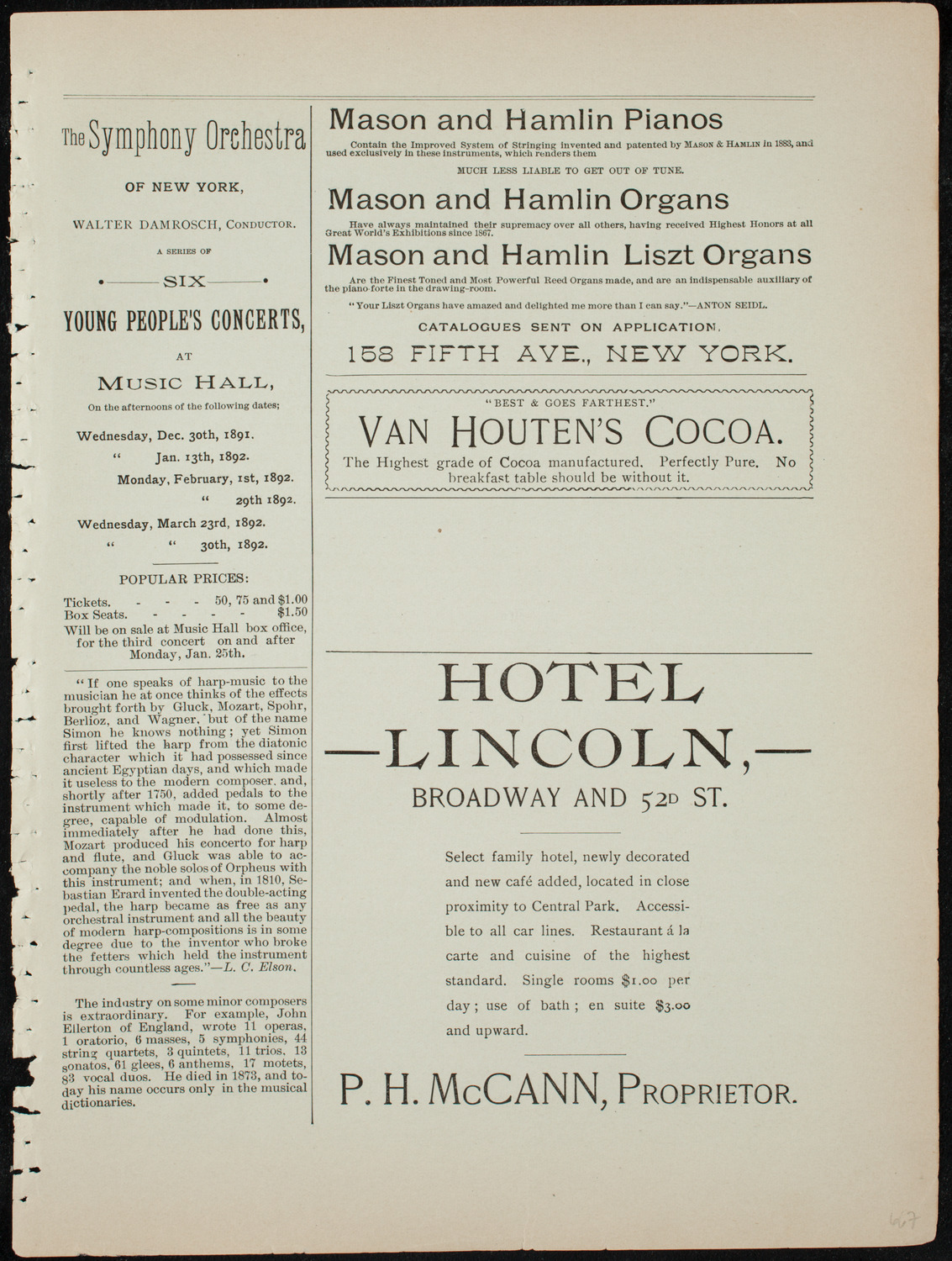 Damrosch Sunday Concert, January 24, 1892, program page 5