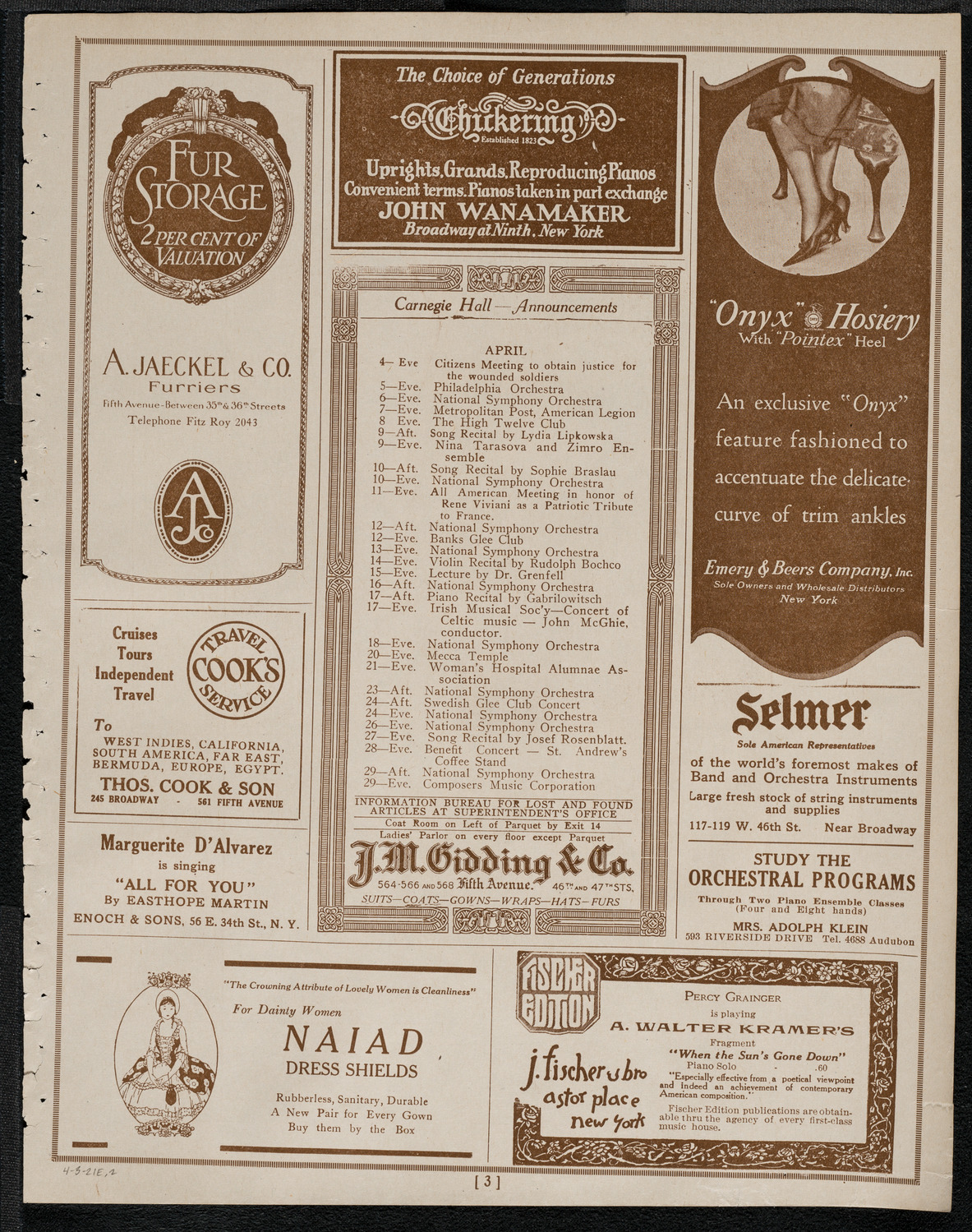 National Symphony Orchestra, April 3, 1921, program page 3