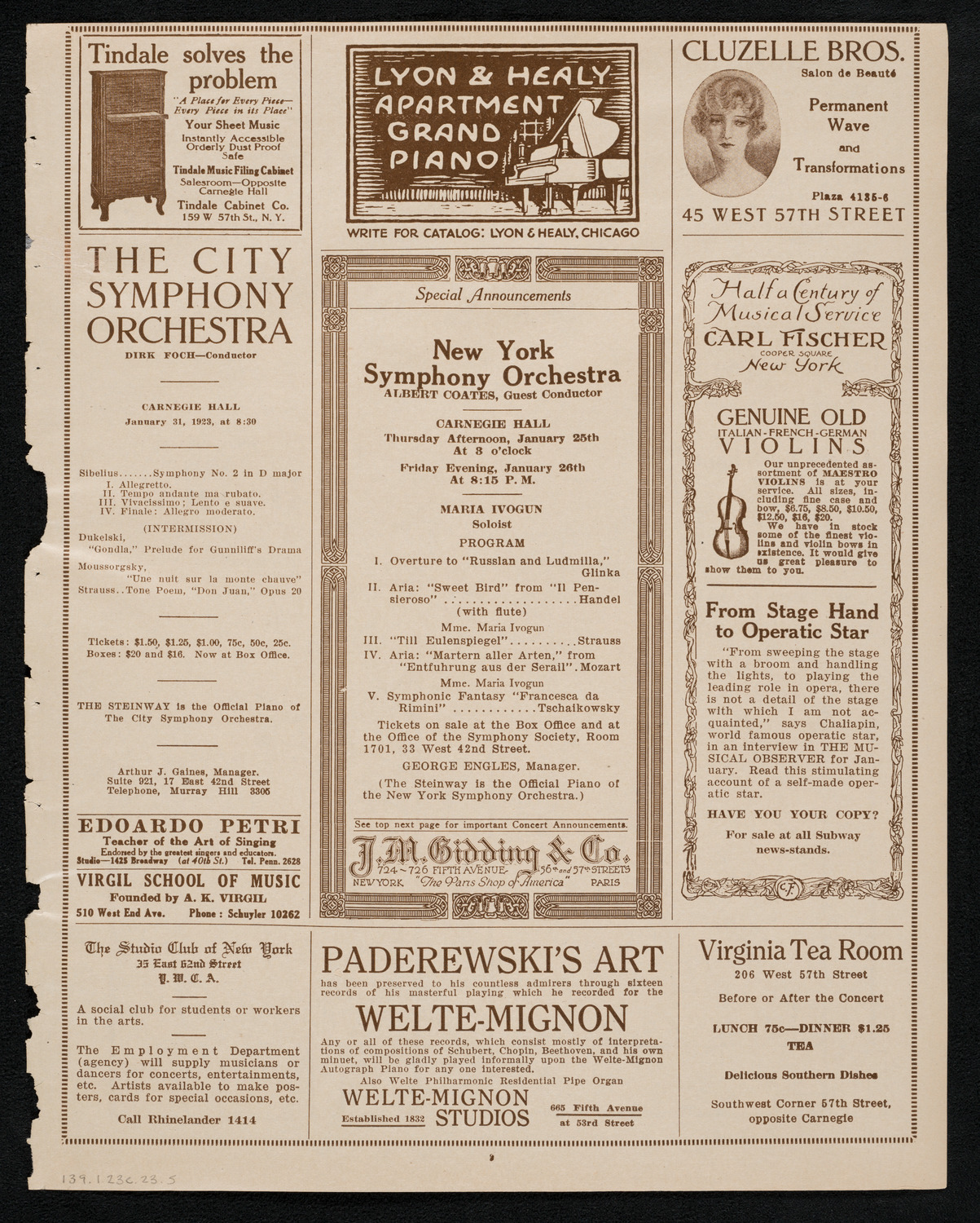 Cleveland Orchestra, January 23, 1923, program page 9