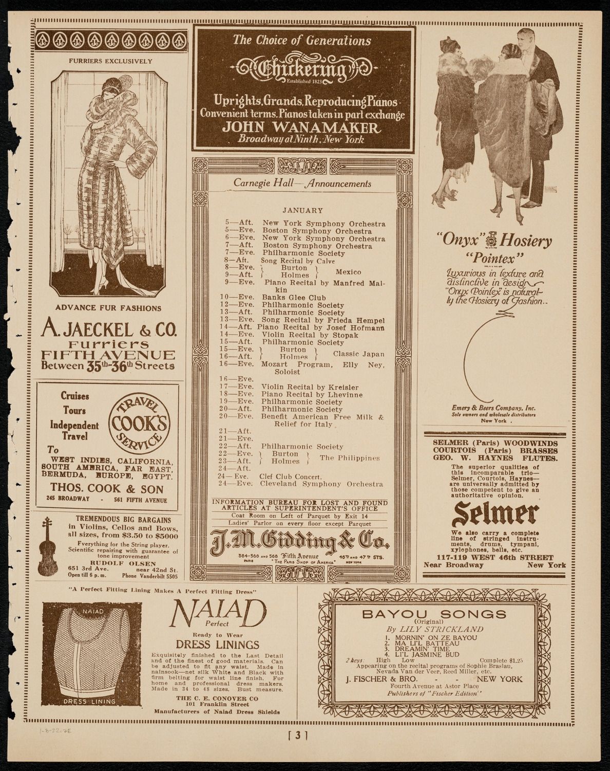 Philadelphia Orchestra, January 3, 1922, program page 3