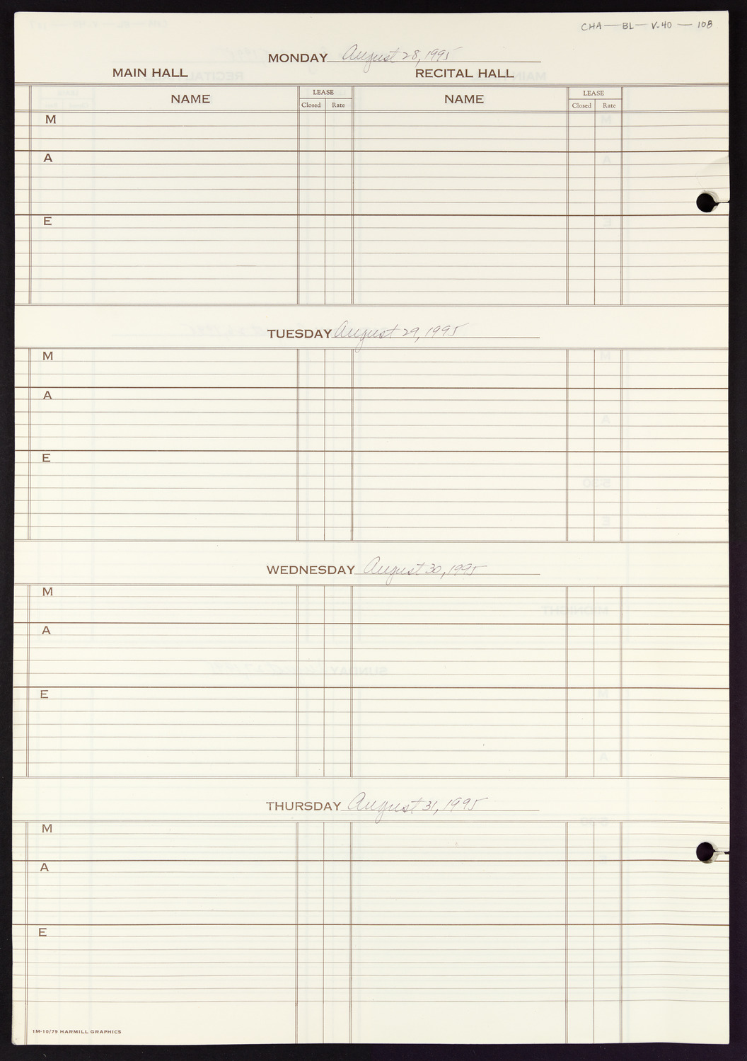 Carnegie Hall Booking Ledger, volume 40, page 108