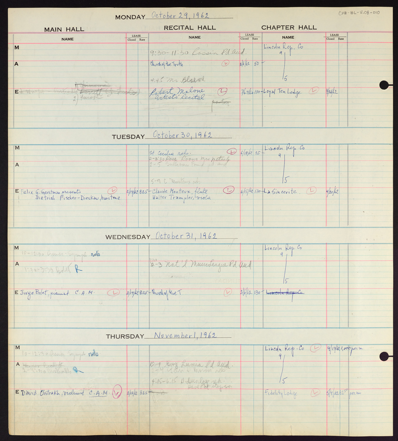 Carnegie Hall Booking Ledger, volume 8, page 10