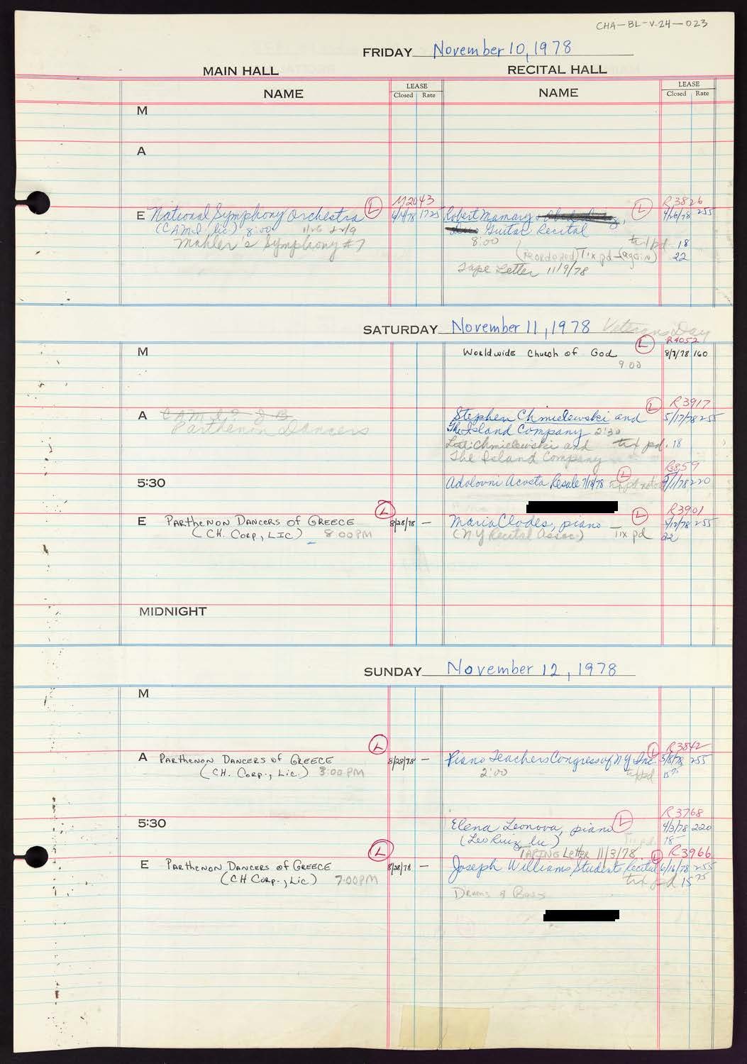 Carnegie Hall Booking Ledger, volume 24, page 23