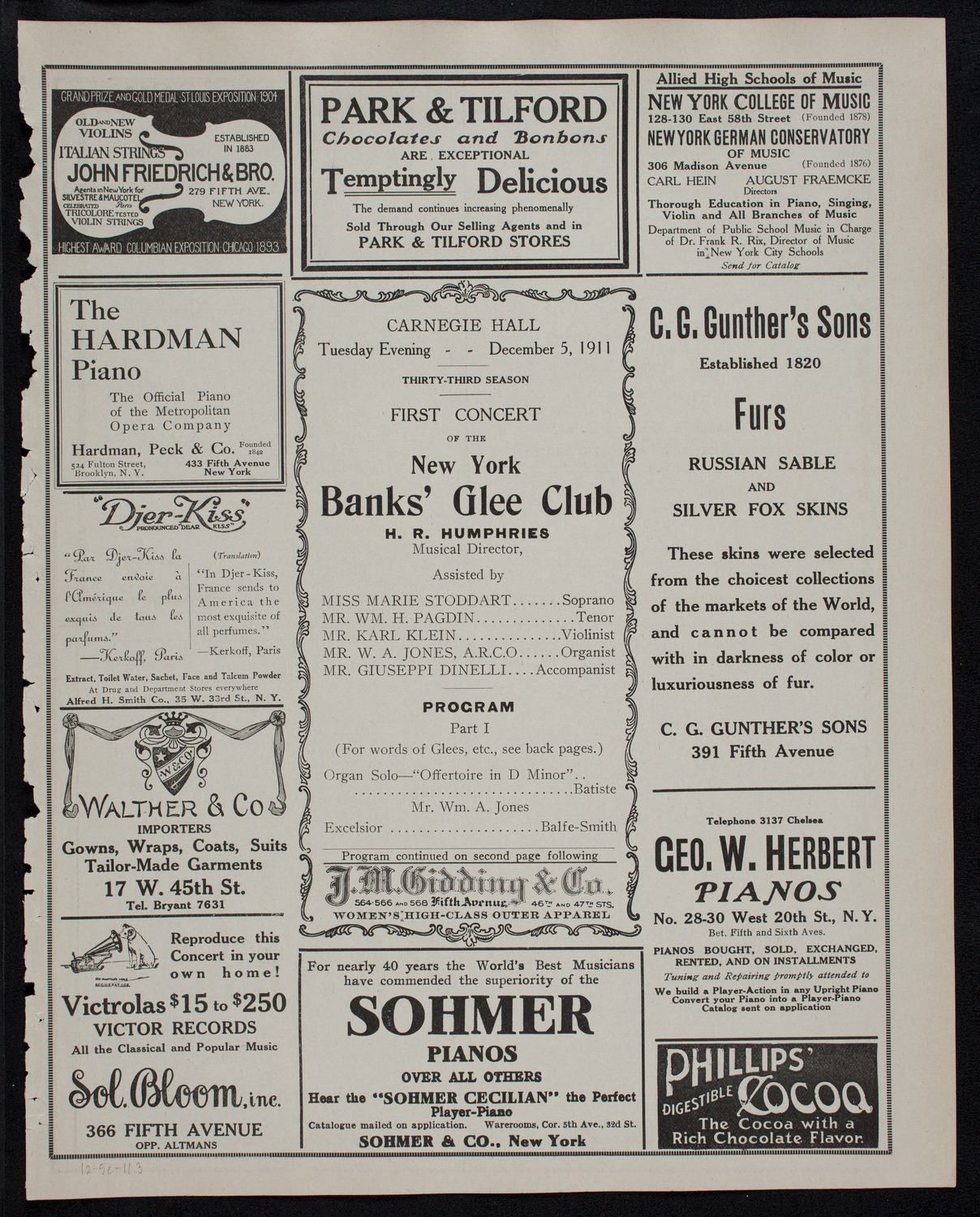 New York Banks' Glee Club, December 5, 1911, program page 5