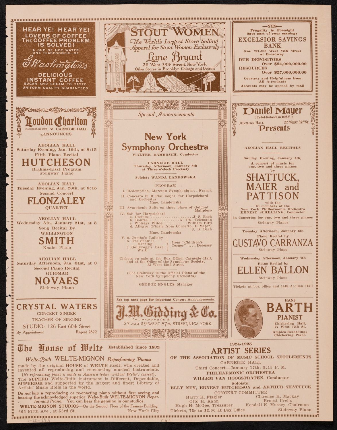 Boston Symphony Orchestra, January 1, 1925, program page 9