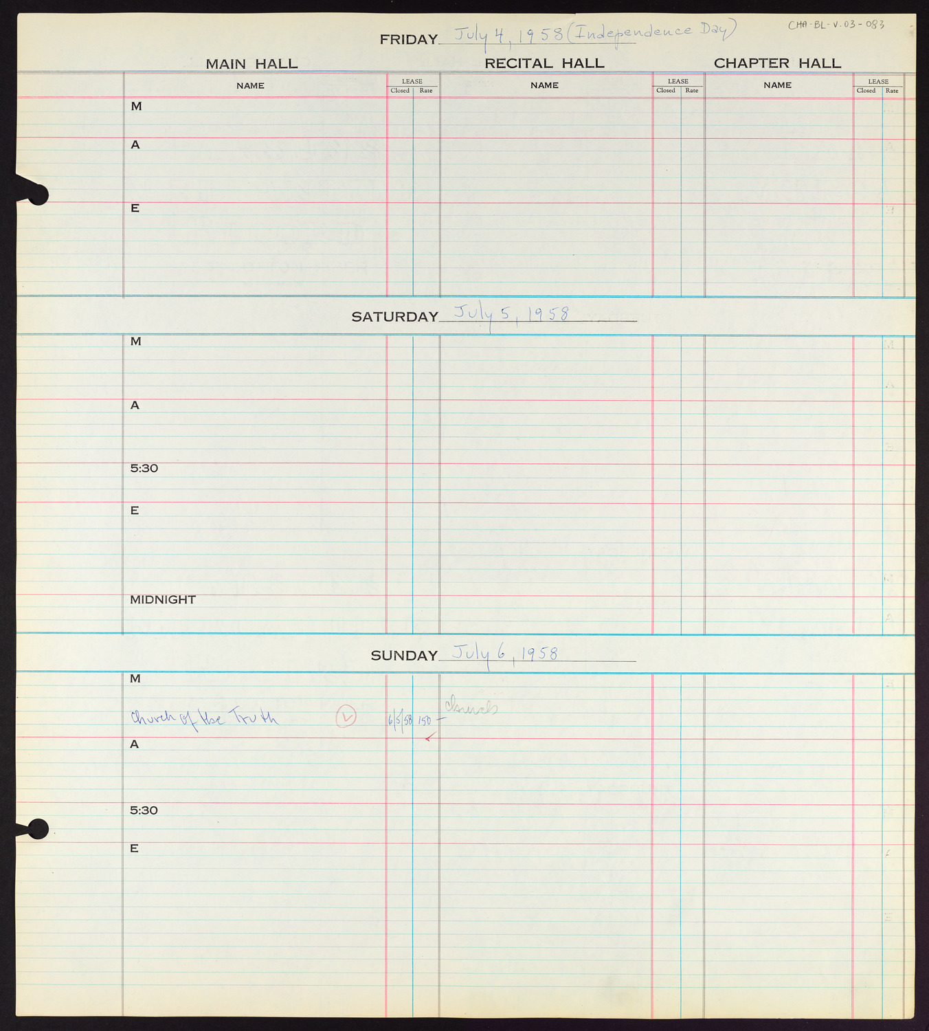 Carnegie Hall Booking Ledger, volume 3, page 83