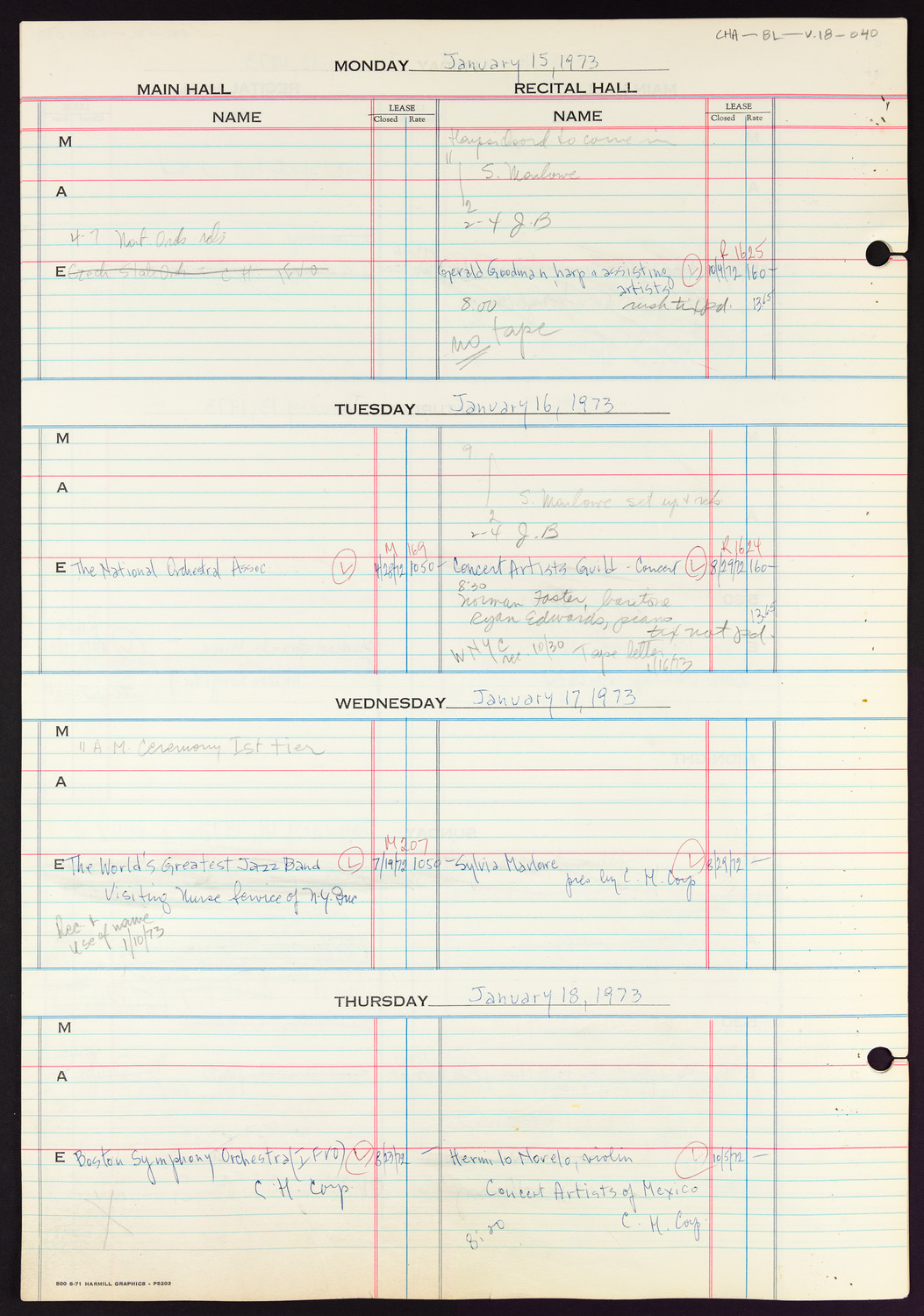 Carnegie Hall Booking Ledger, volume 18, page 40