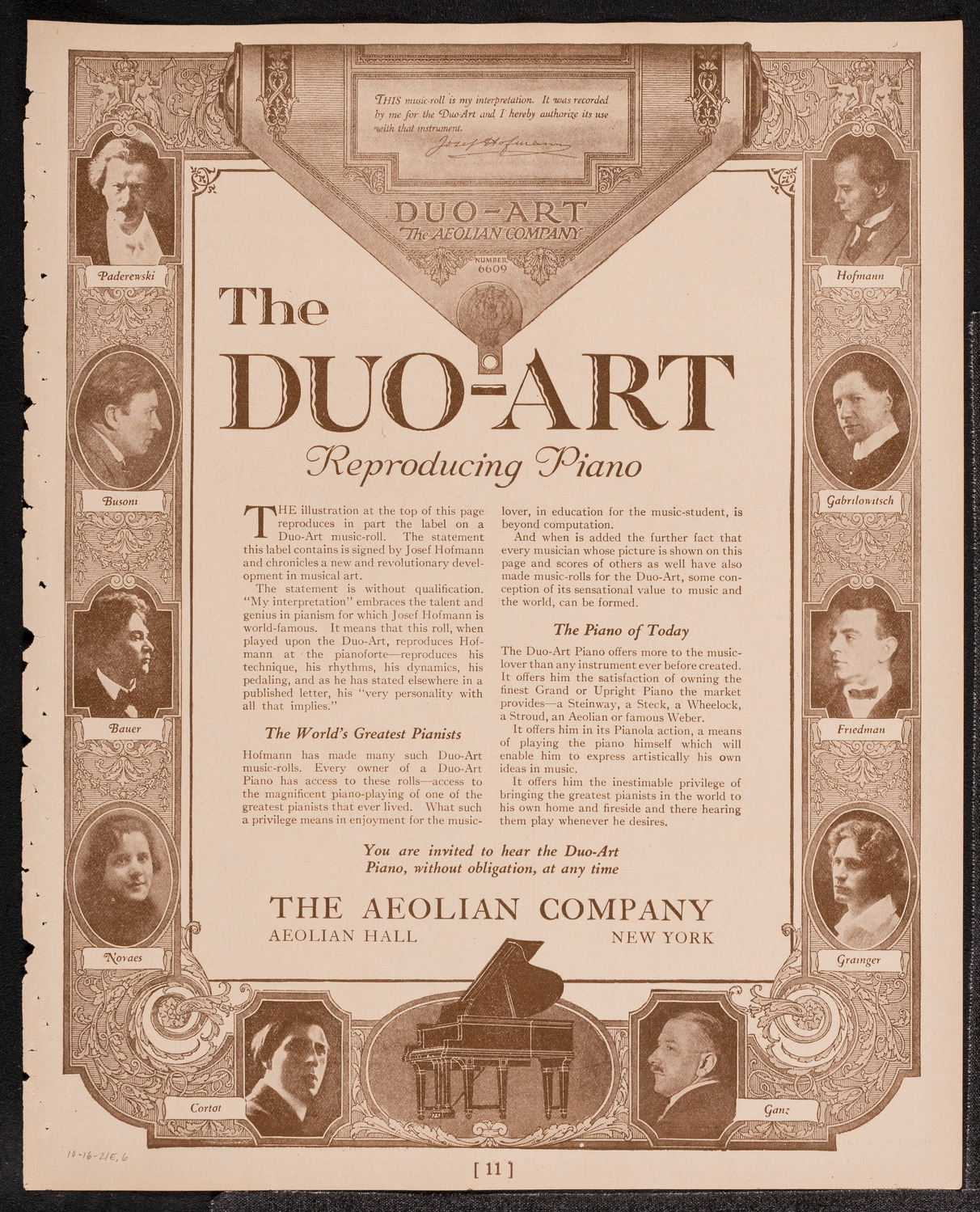 Josef Stopak, Violin, October 16, 1921, program page 11