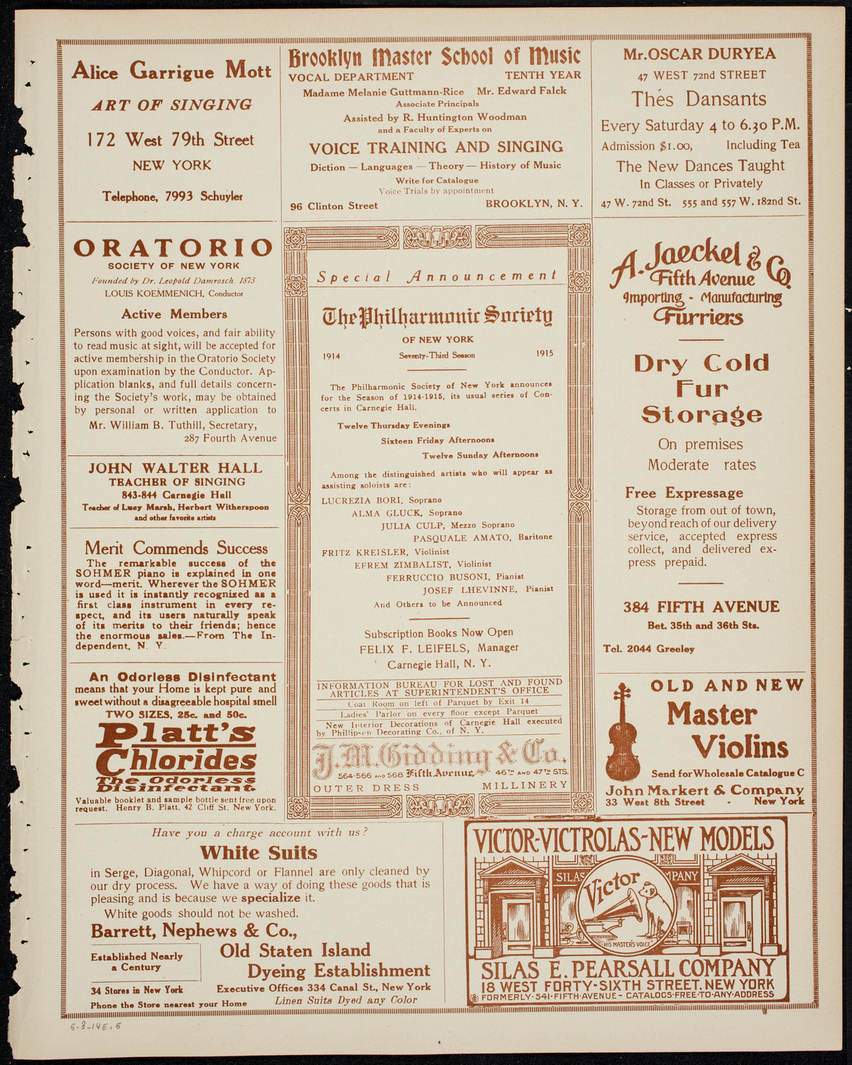 John McCormack, Tenor, May 3, 1914, program page 9