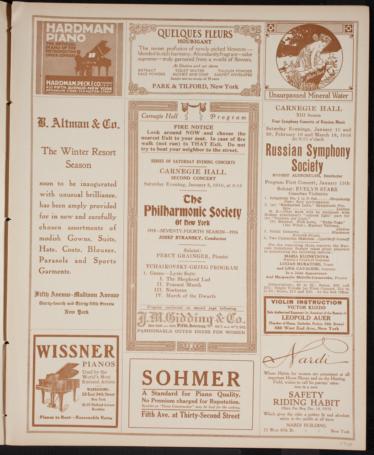 New York Philharmonic, January 8, 1916, program page 5