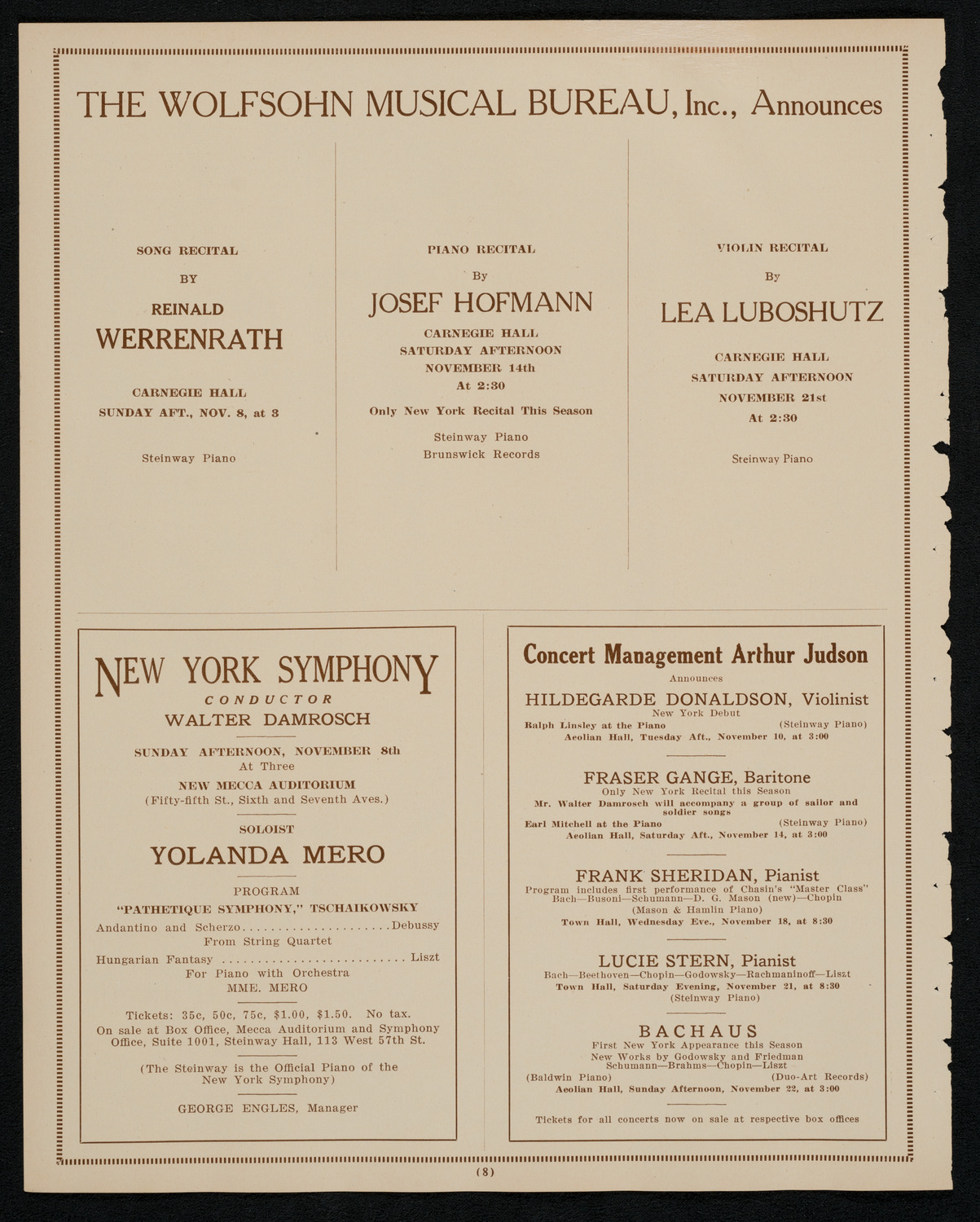 New York Symphony Orchestra, November 6, 1925, program page 8