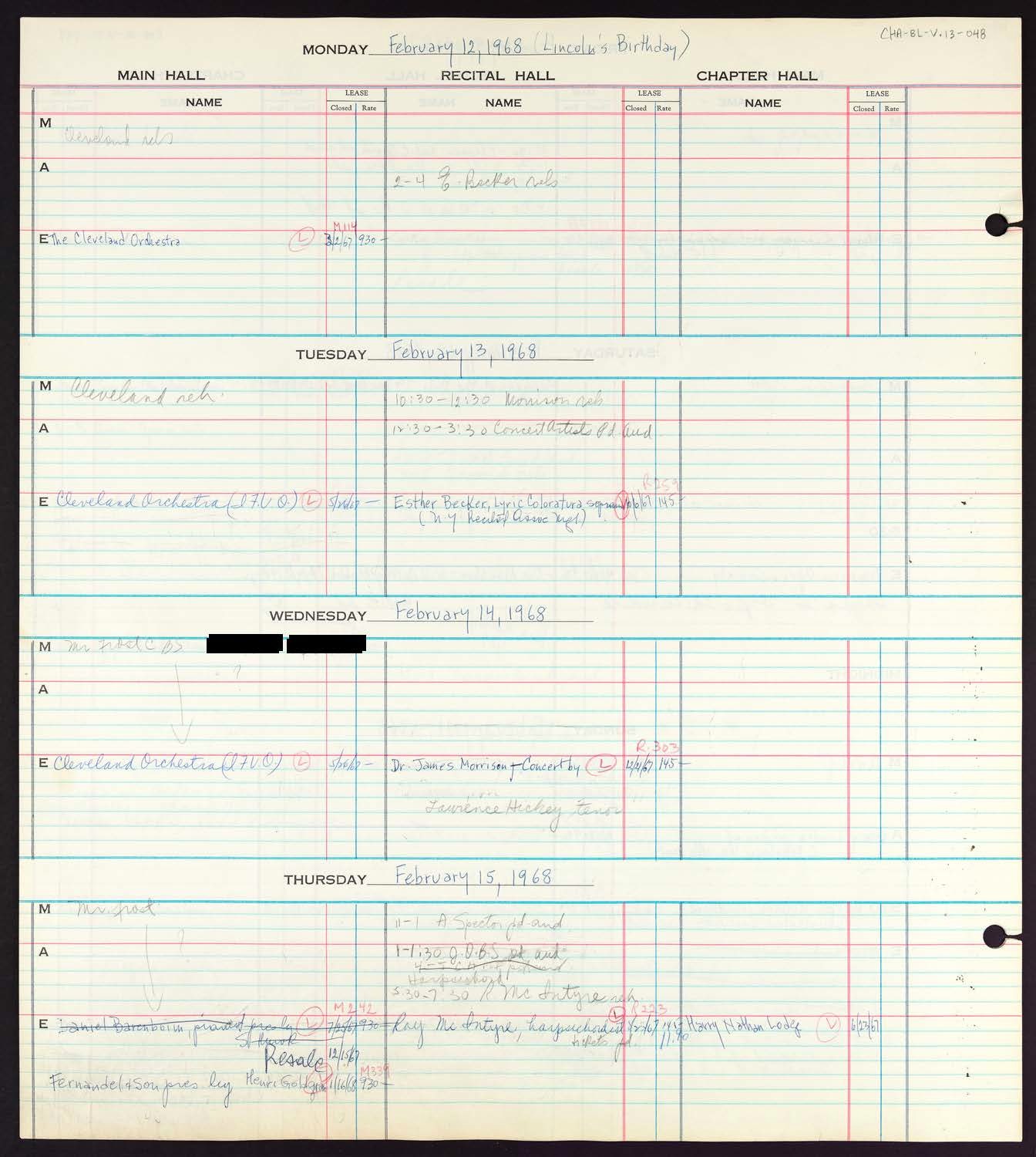 Carnegie Hall Booking Ledger, volume 13, page 48