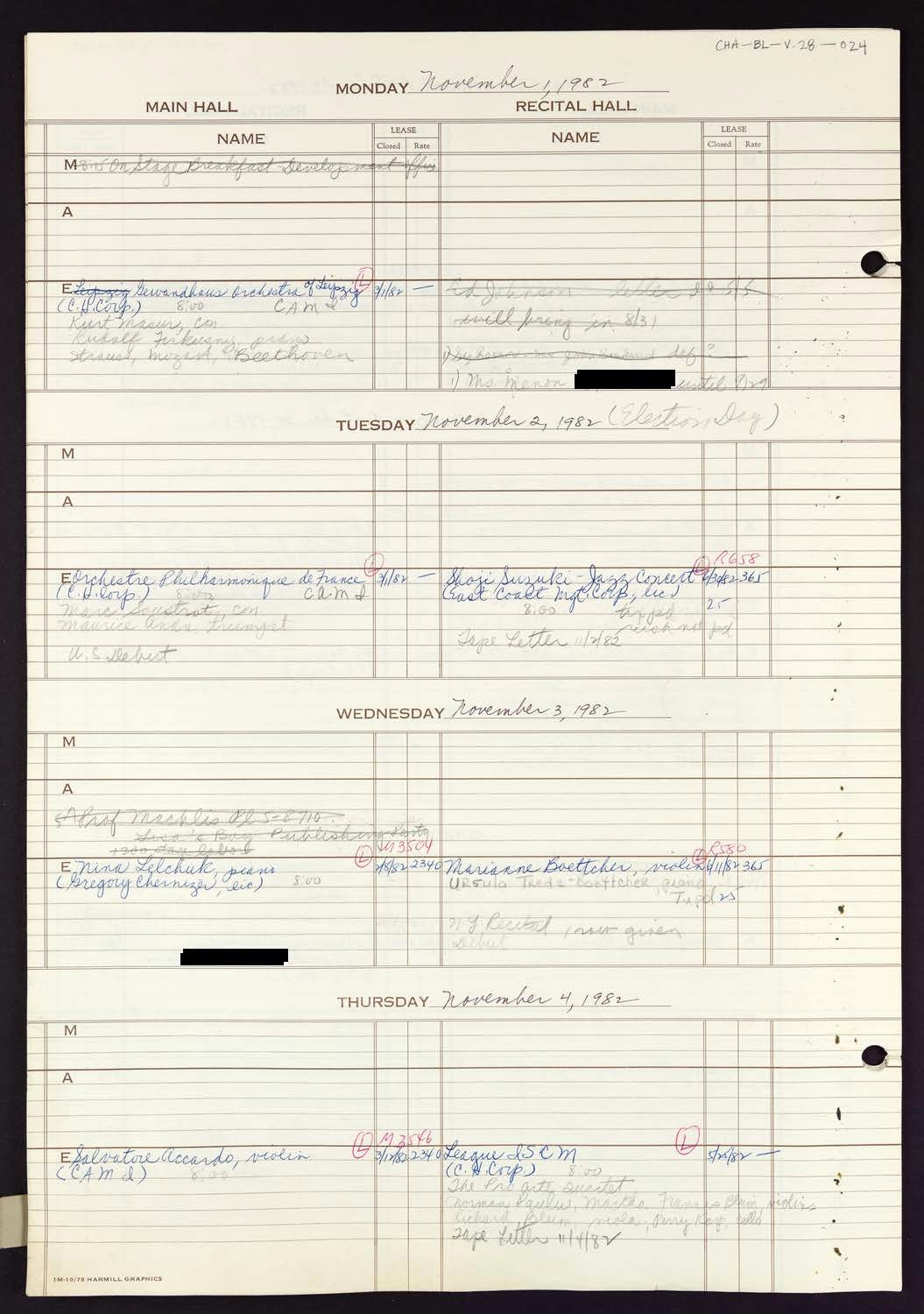 Carnegie Hall Booking Ledger, volume 28, page 24