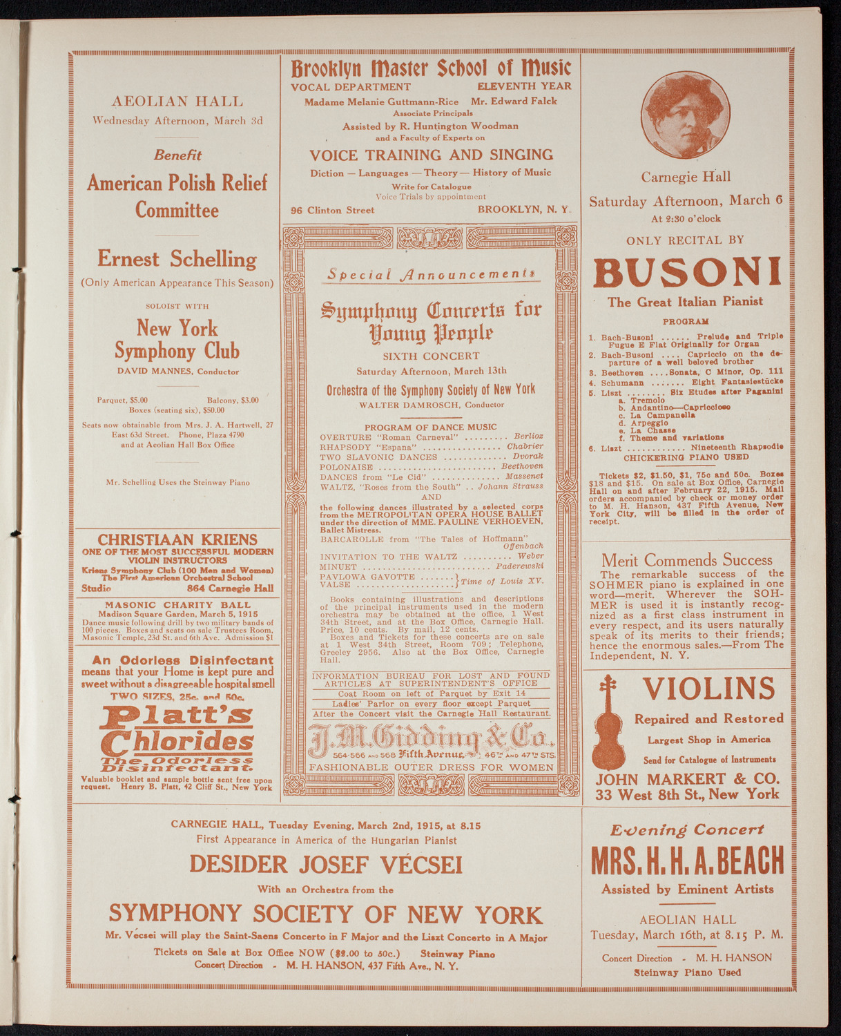 Concert of Compositions by Sigismond Stojowski, March 1, 1915, program page 9