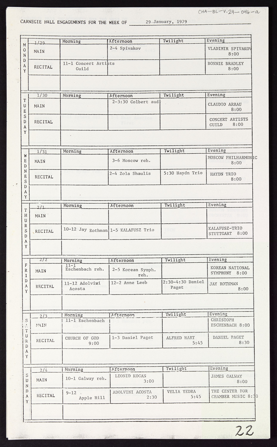 Carnegie Hall Booking Ledger, volume 24, page 46a