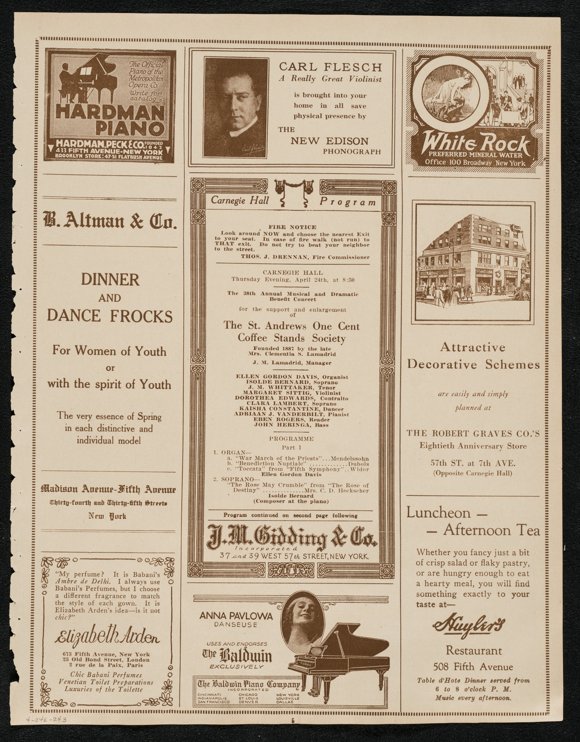 Benefit: St. Andrews One Cent Coffee Stands Society, April 24, 1924, program page 5