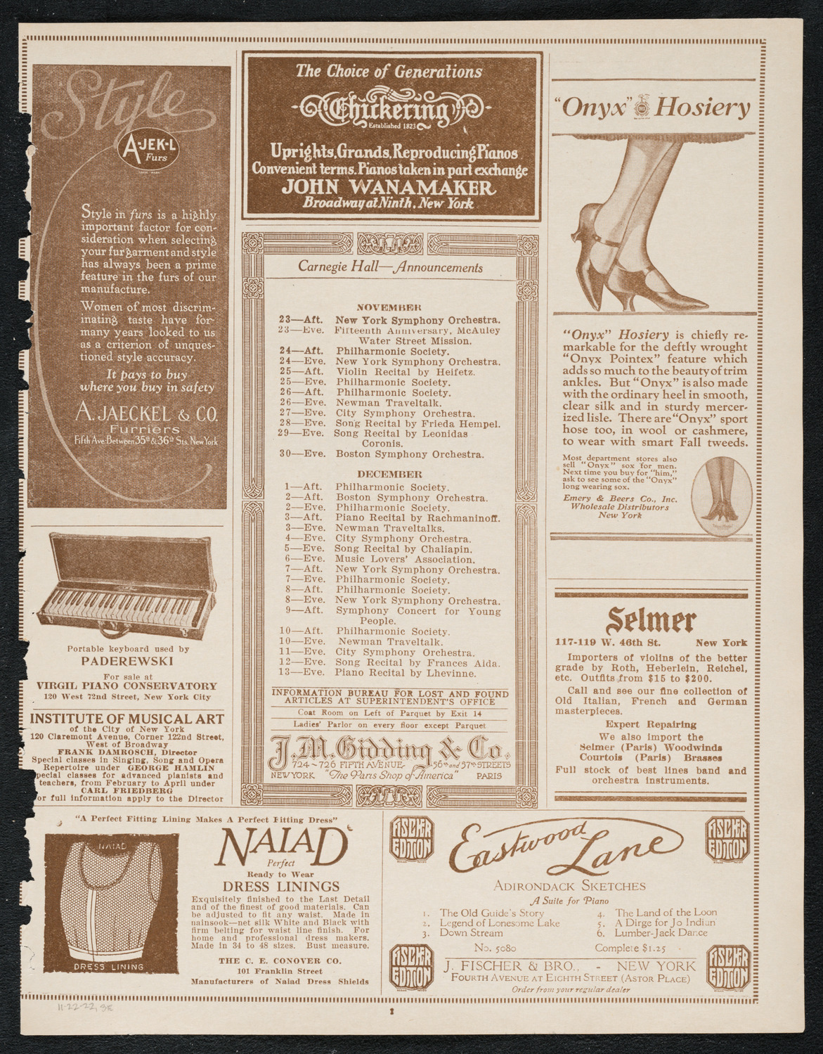 Oratorio Society of New York, November 22, 1922, program page 3