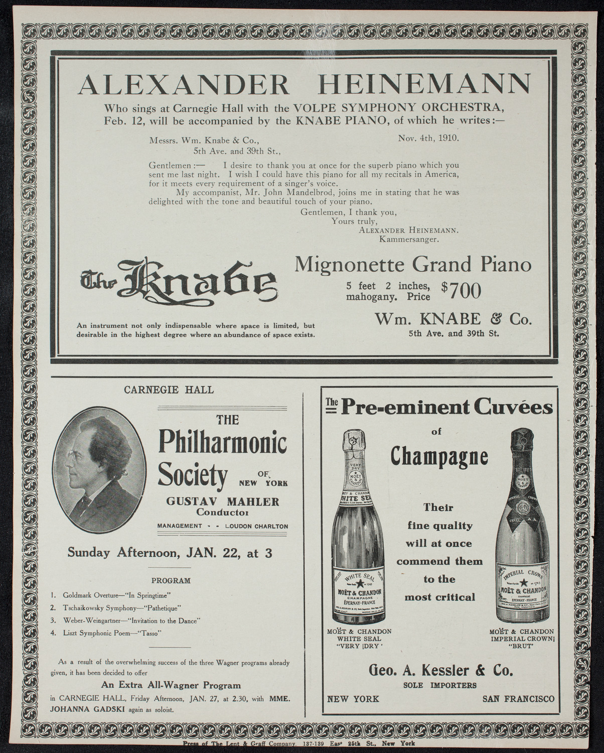 New York Philharmonic, January 20, 1911, program page 12