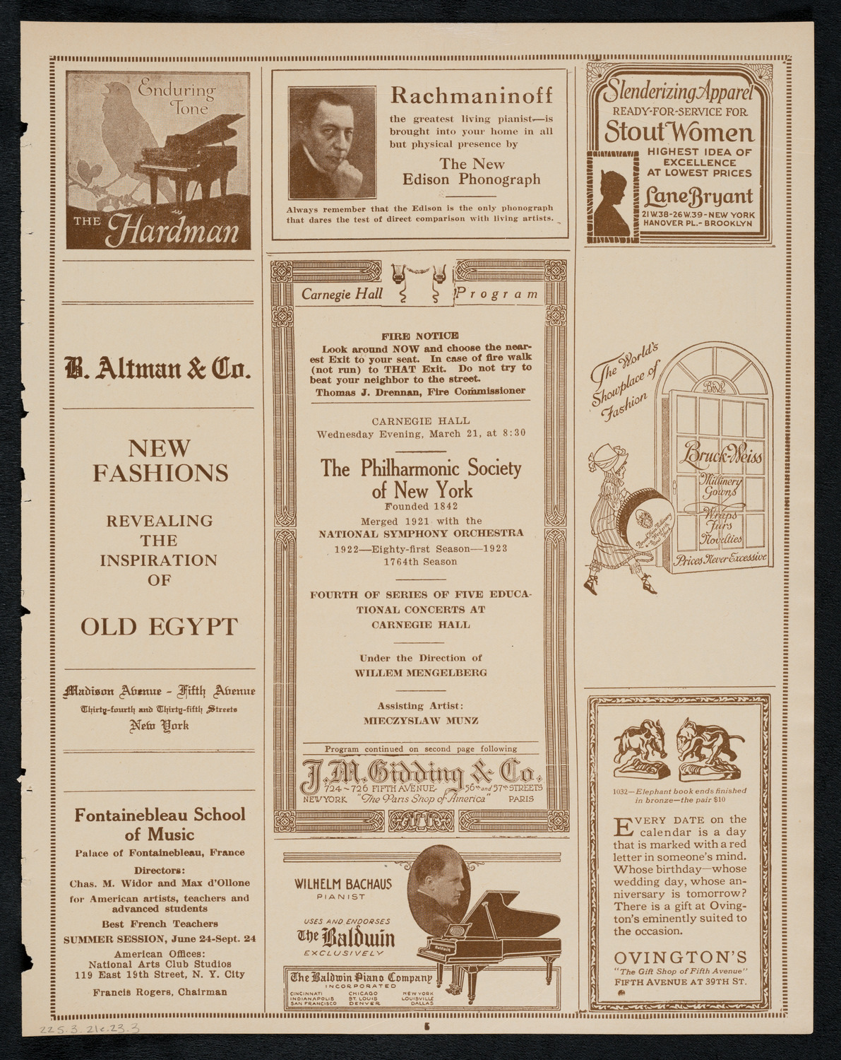 New York Philharmonic, March 21, 1923, program page 5