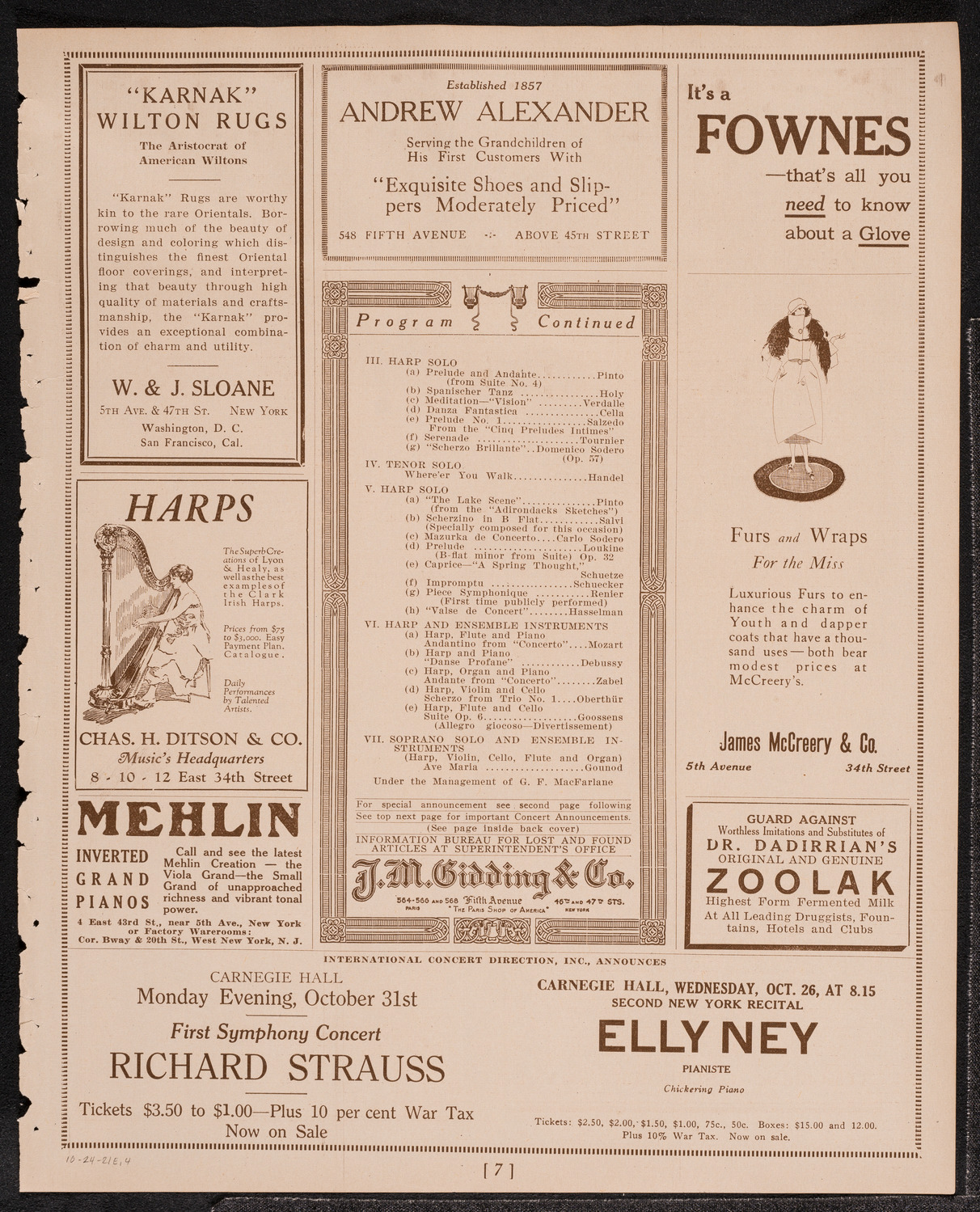 Anna Pinto, Assisted by Distinguished Artists, October 24, 1921, program page 7