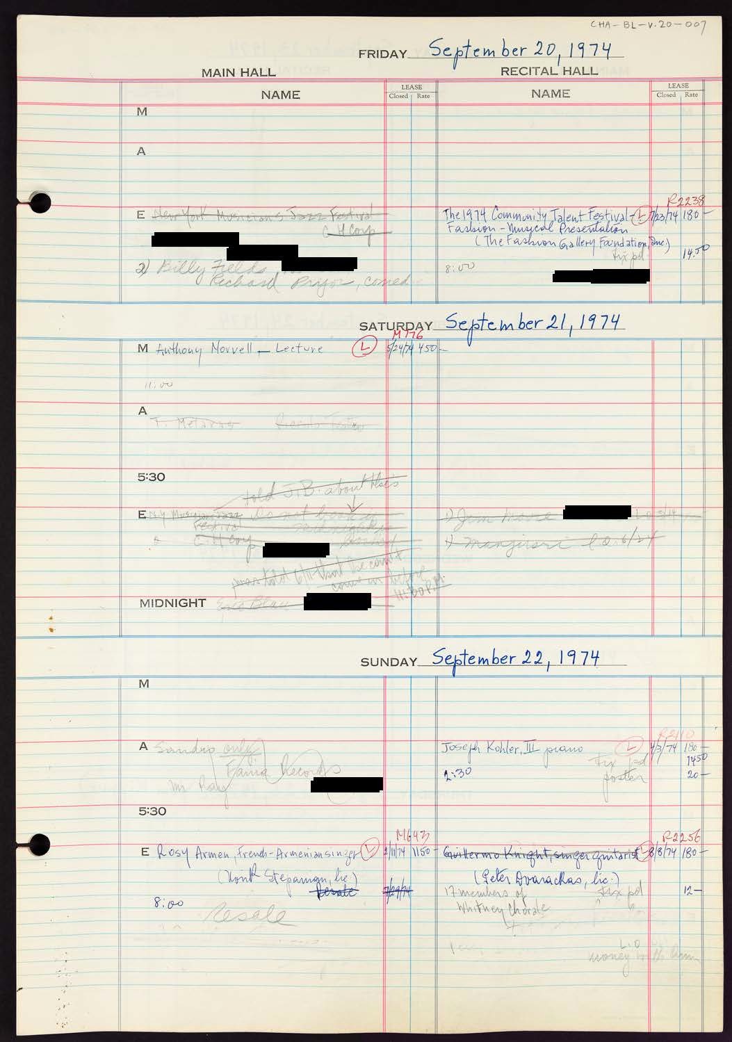 Carnegie Hall Booking Ledger, volume 20, page 7