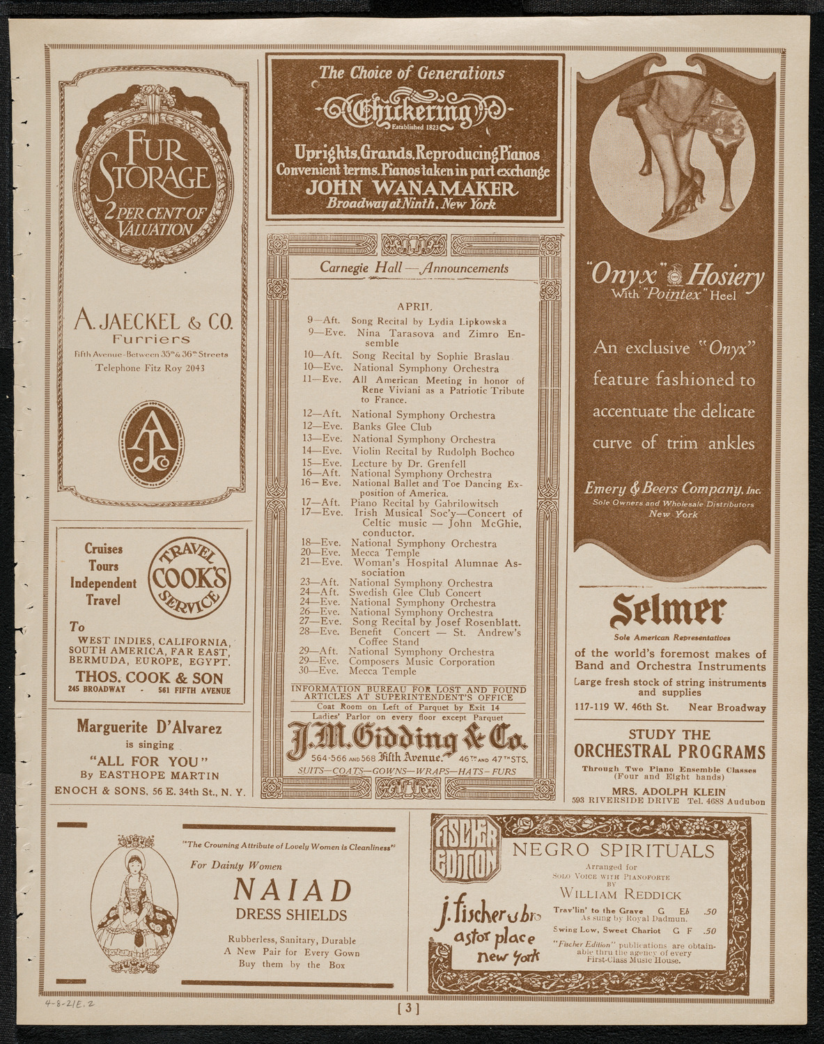 The High Twelve Club Reception and Entertainment, April 8, 1921, program page 3