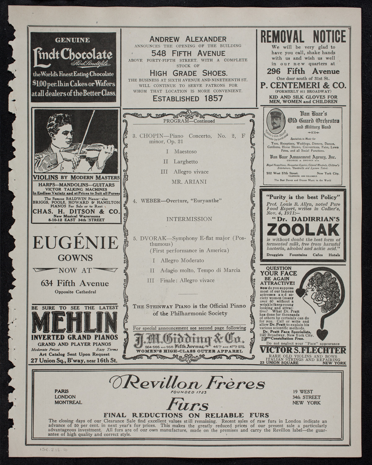 New York Philharmonic, February 15, 1912, program page 7