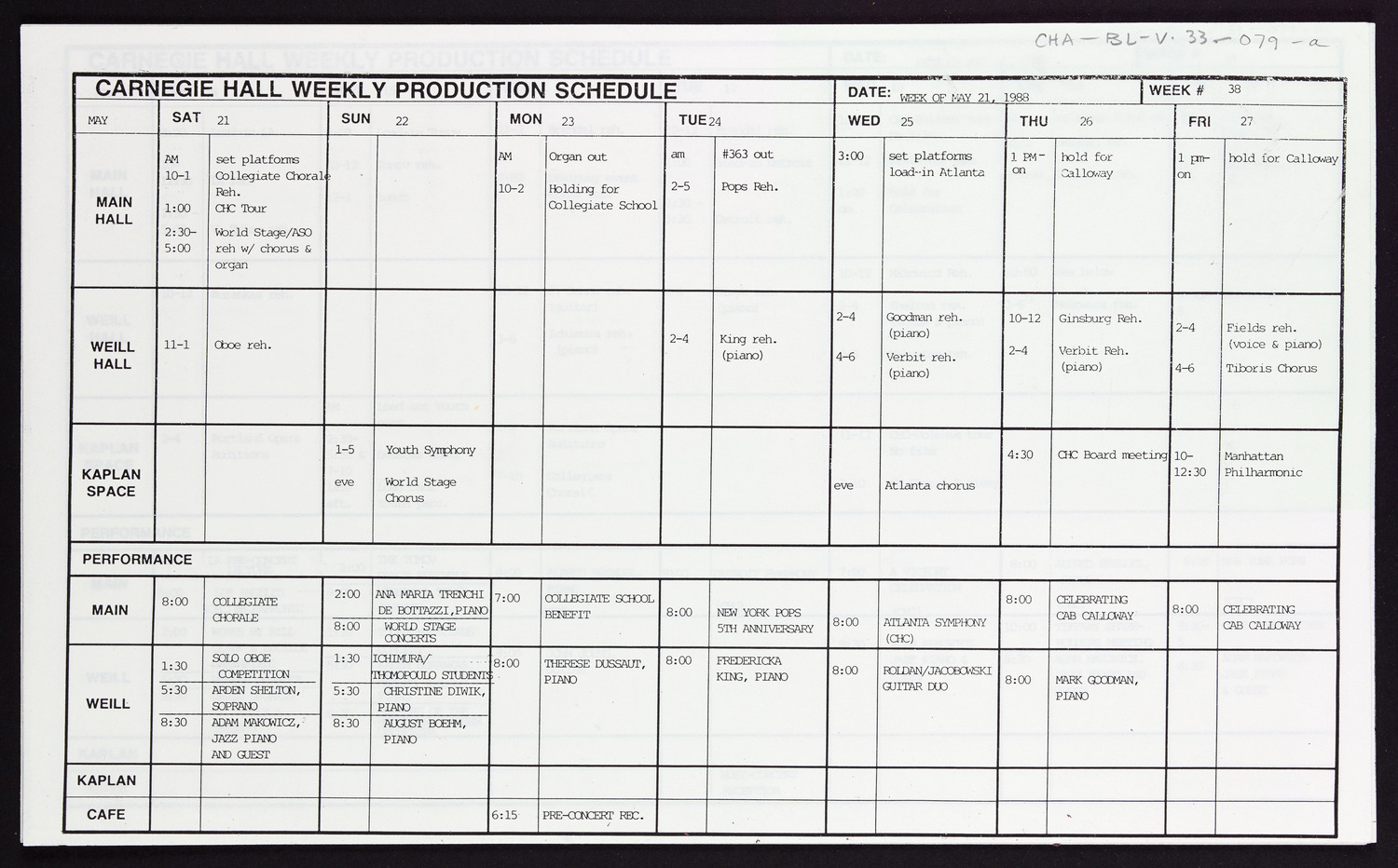 Carnegie Hall Booking Ledger, volume 33, page 79a