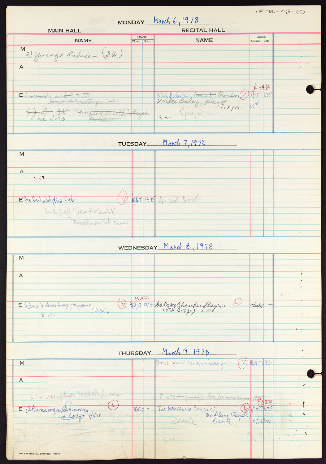 Carnegie Hall Booking Ledger, volume 23, page 58