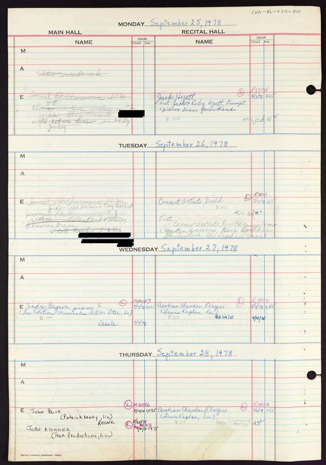 Carnegie Hall Booking Ledger, volume 24, page 10