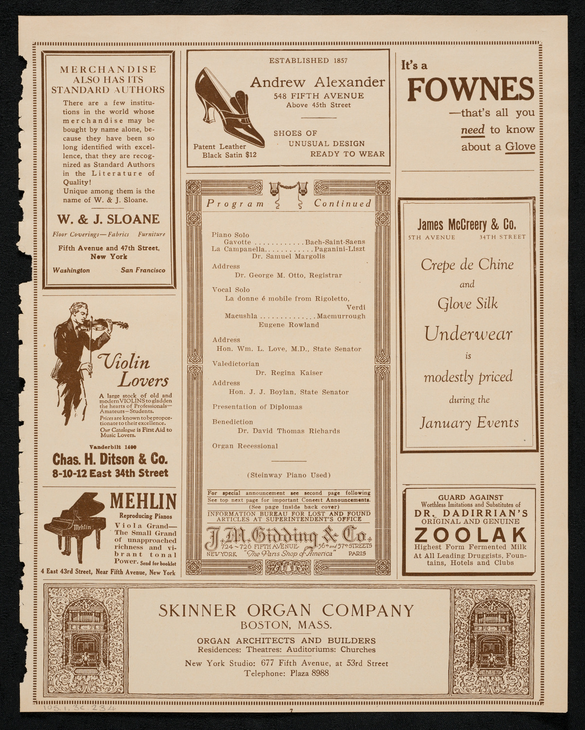 Graduation: New York School of Chiropractic, January 3, 1923, program page 7