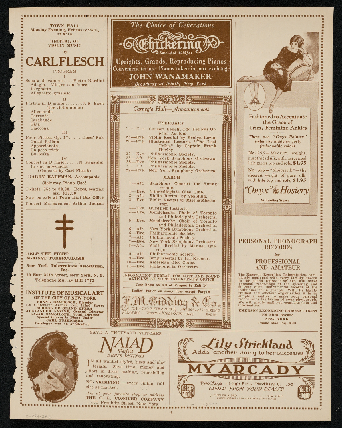 New York Philharmonic, February 24, 1924, program page 3