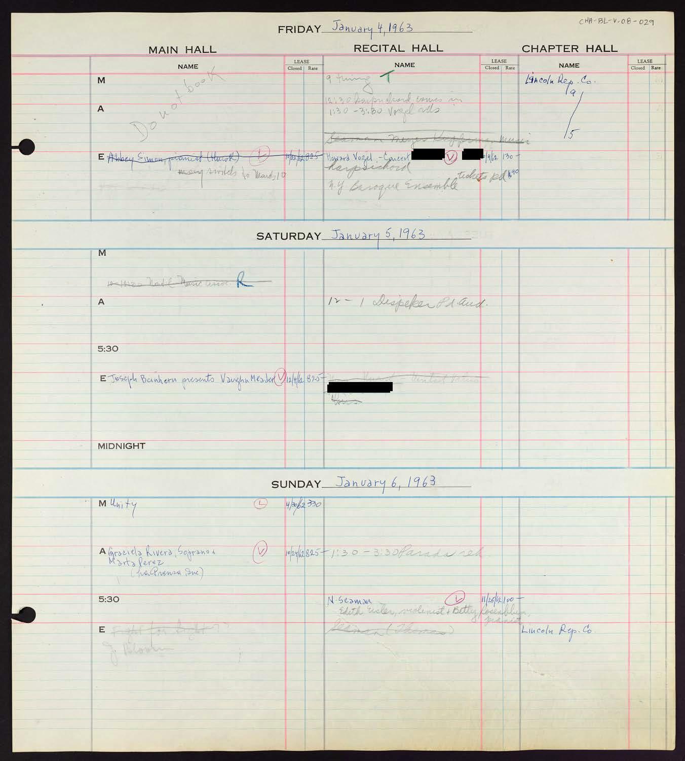 Carnegie Hall Booking Ledger, volume 8, page 29