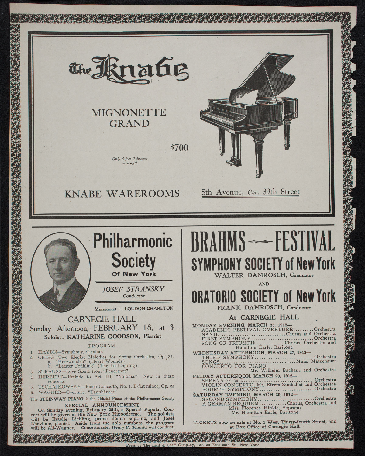 New York Philharmonic, February 15, 1912, program page 12